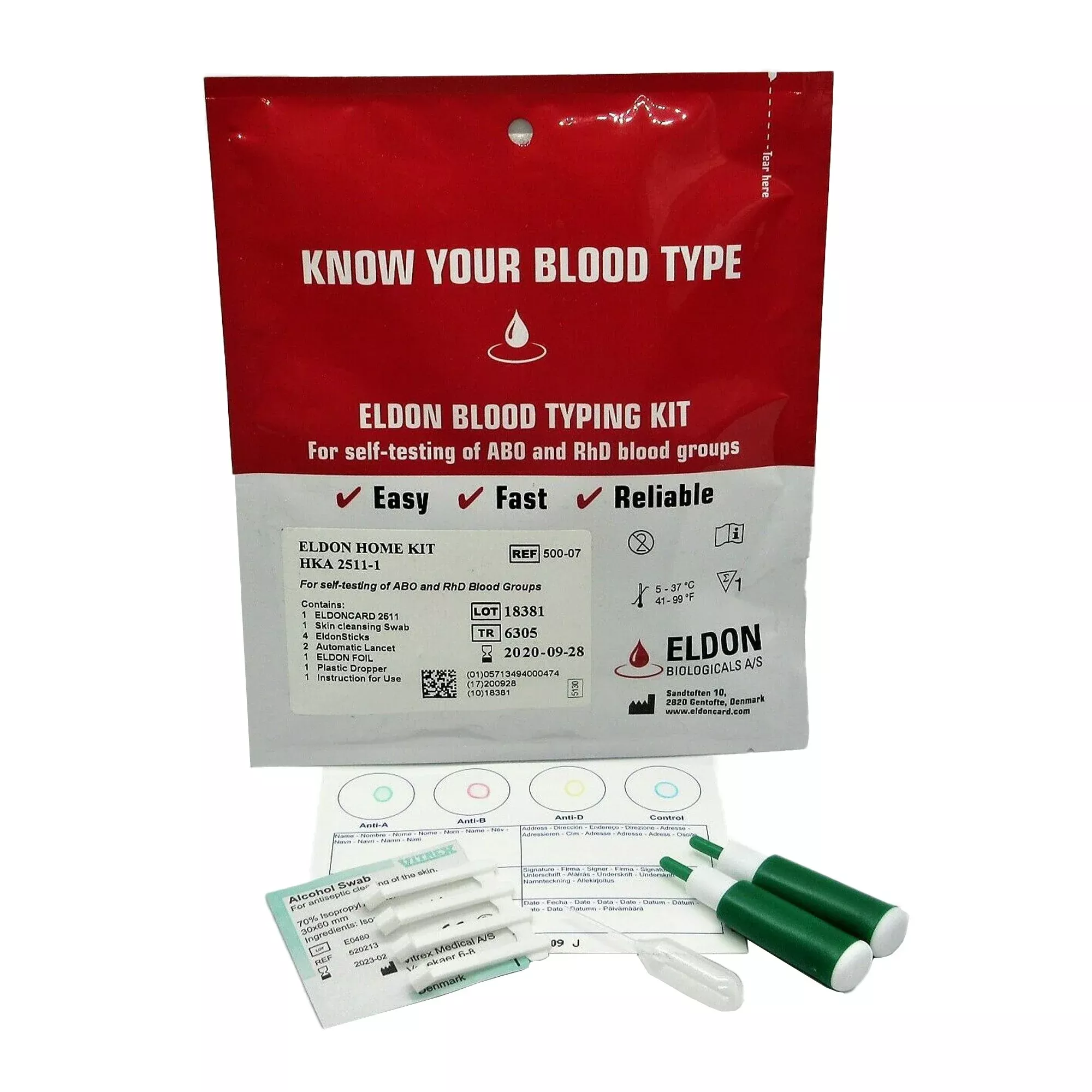 EldonCard Blood Typing Test Kit, 1 Each