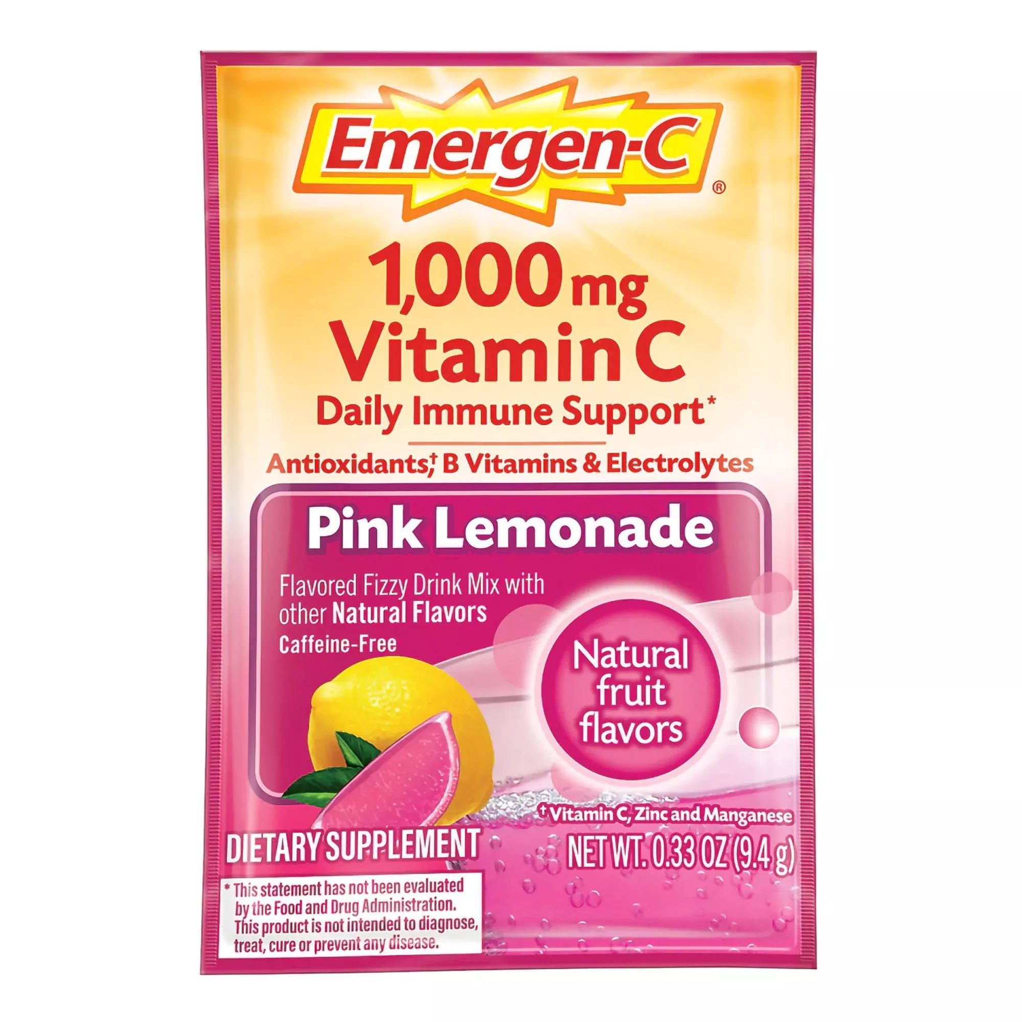 Emergen-C Pink Lemonade Oral Supplement, 0.3 oz. Packet, 1 Box of 30