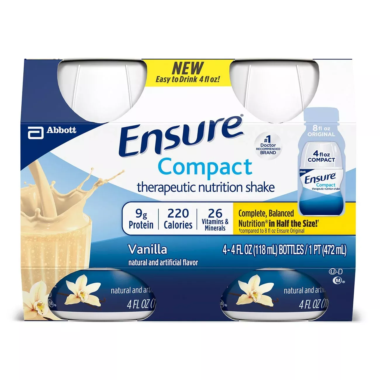 Ensure Compact Therapeutic Nutrition Shake Vanilla Oral Supplement, 4-ounce Bottle, 1 Each