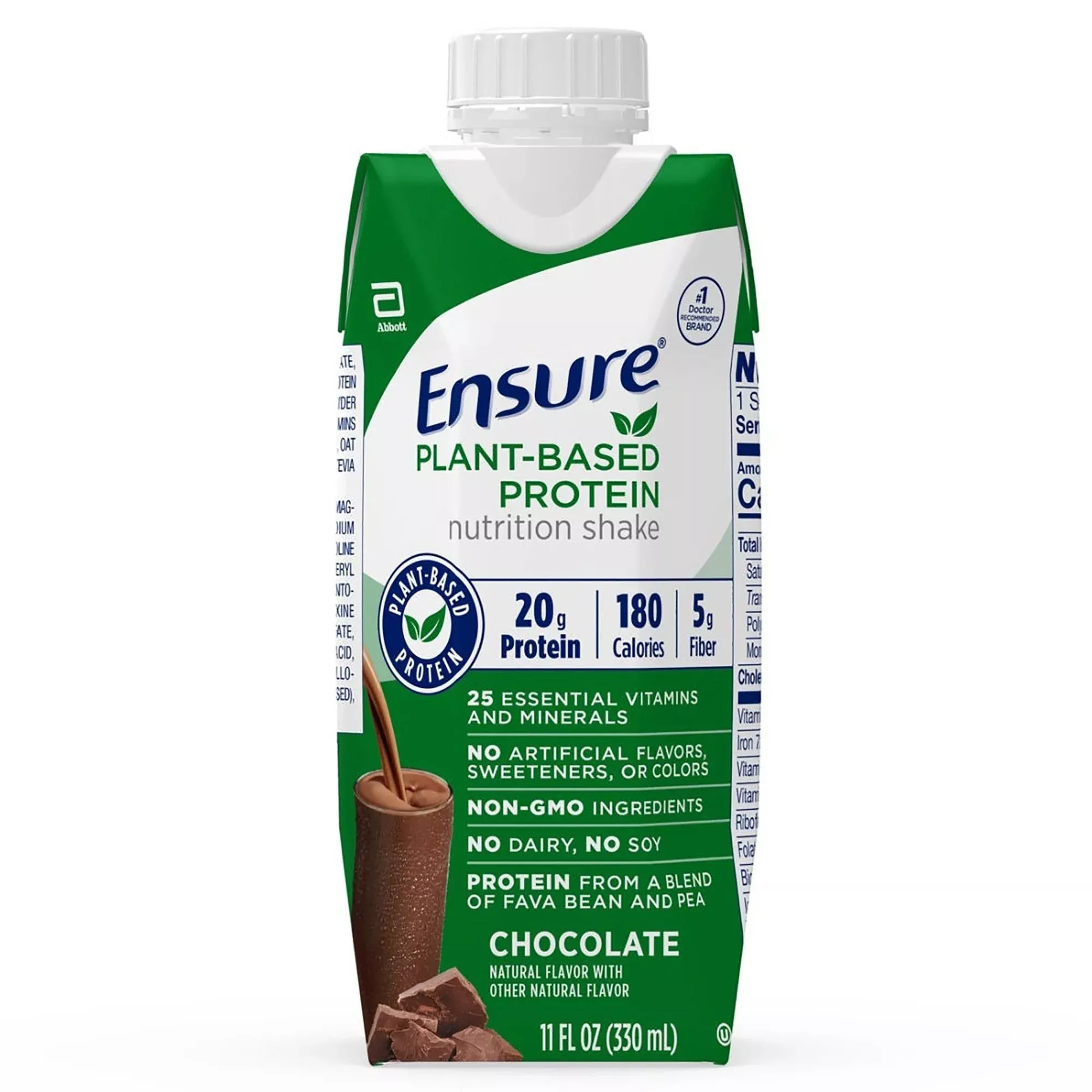 Ensure Plant Based Protein Chocolate Oral Supplement, 11 oz. Carton, 1 Case of 3