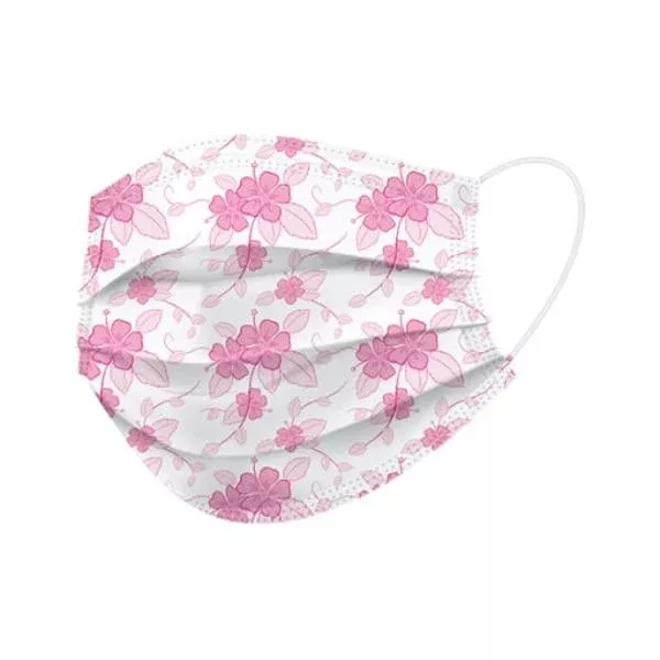 Face Mask, ASTM Level 3, Pink & White Hibiscus, 50/bx, EcoBee