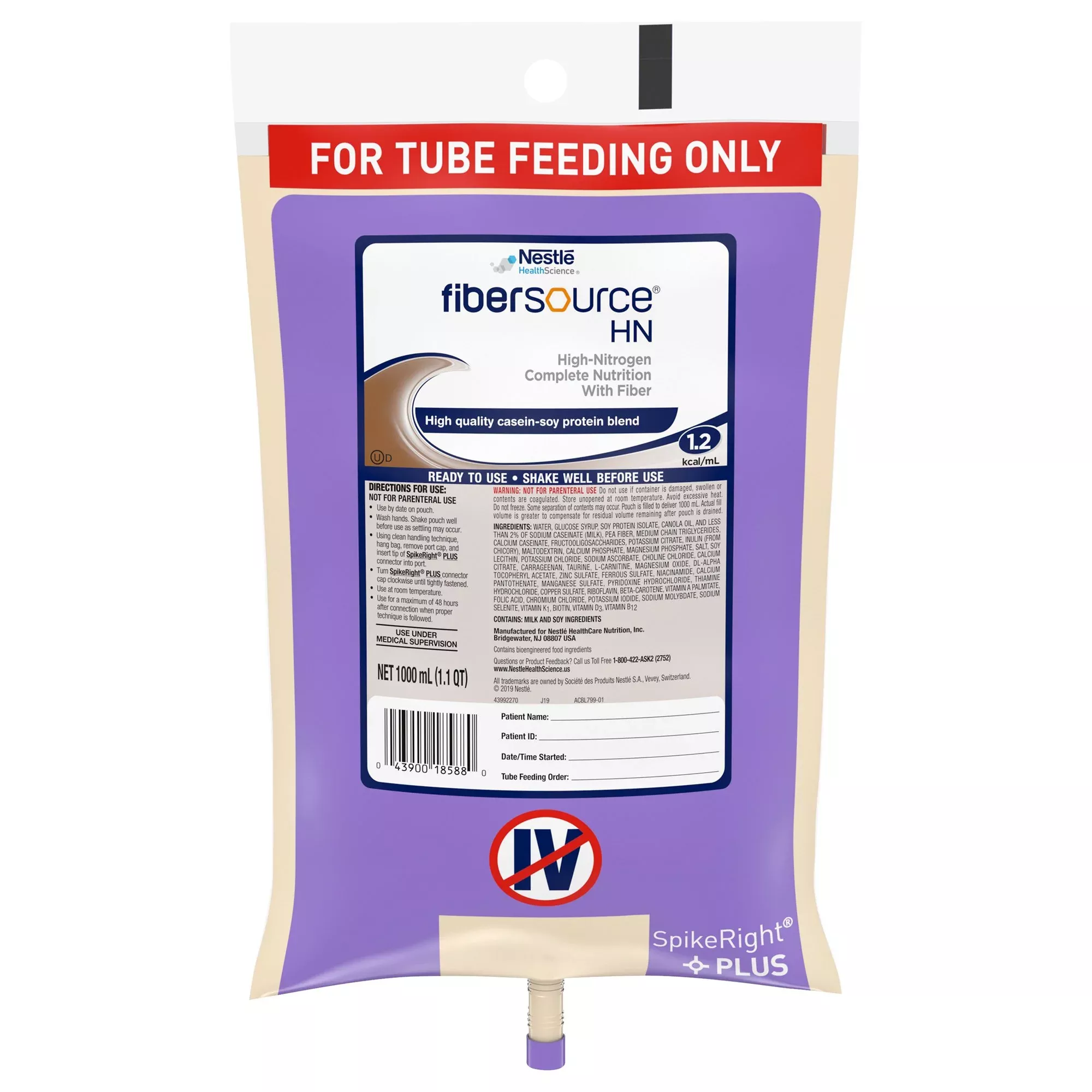 Fibersource HN Tube Feeding Formula, 33.8 oz. Bag, 1 Each