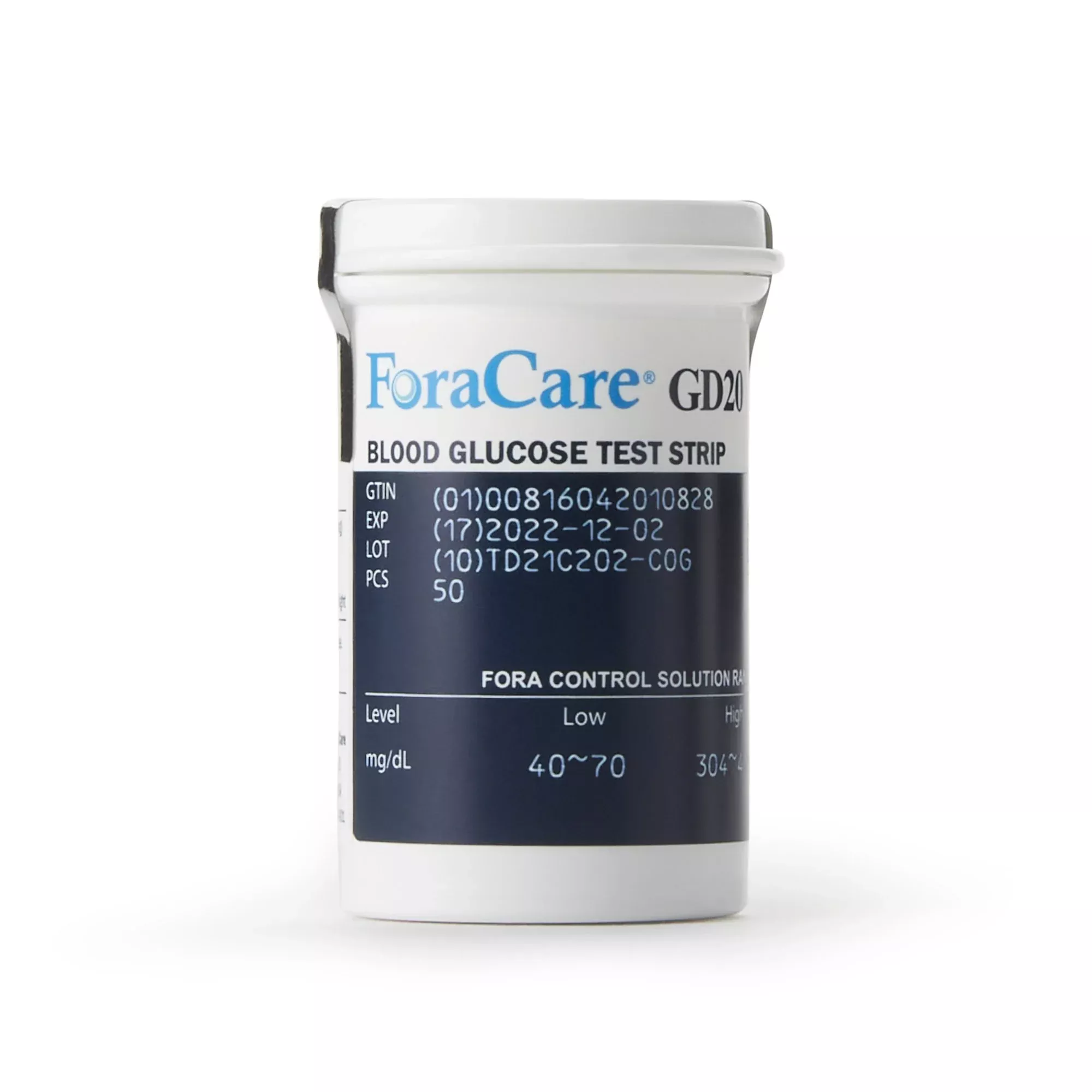 FORA GD20 Blood Glucose Test Strips, 1 Box of 50