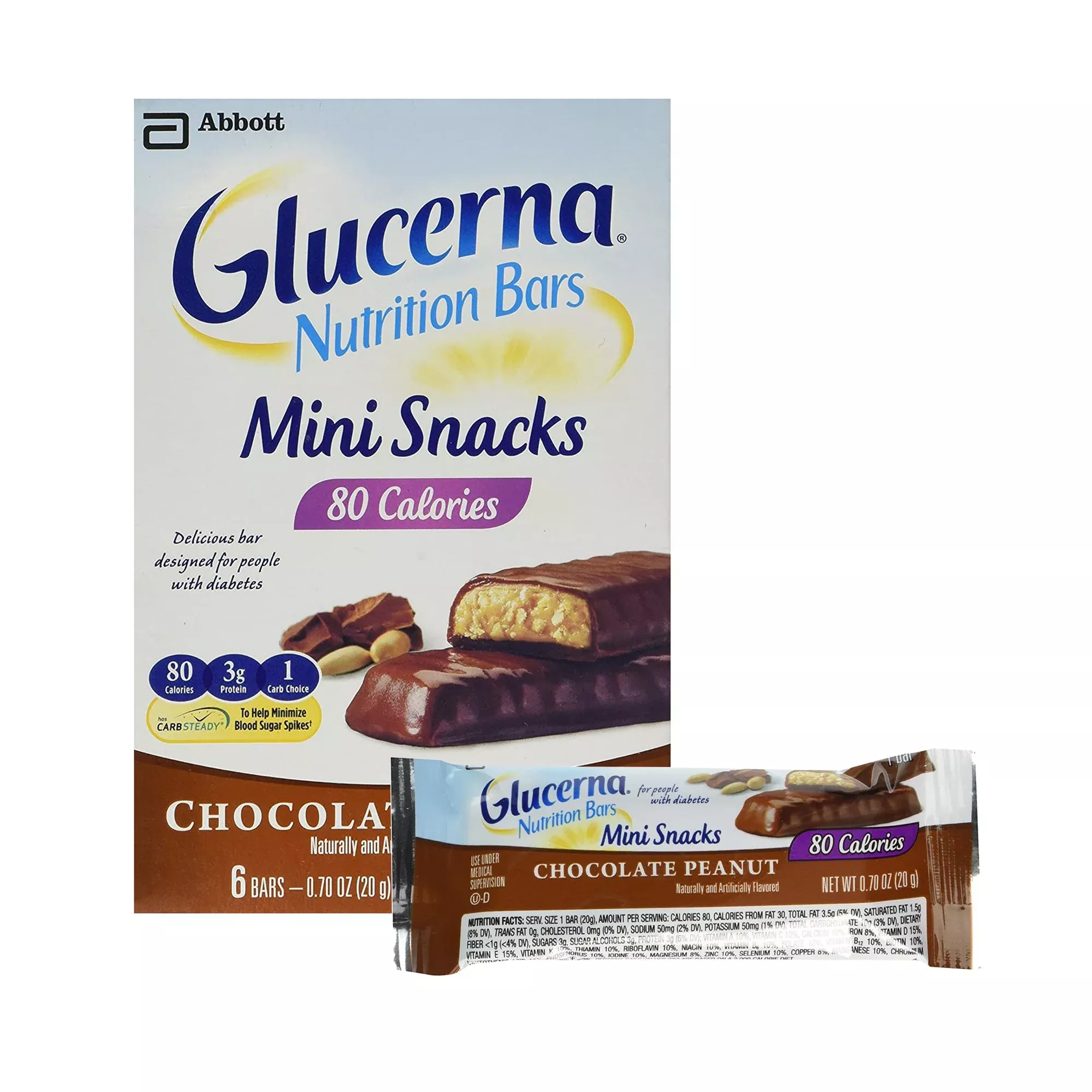Glucerna Mini Treats Chocolate Peanut Nutrition Bar, 20 Gram Packets, 1 Carton of 6