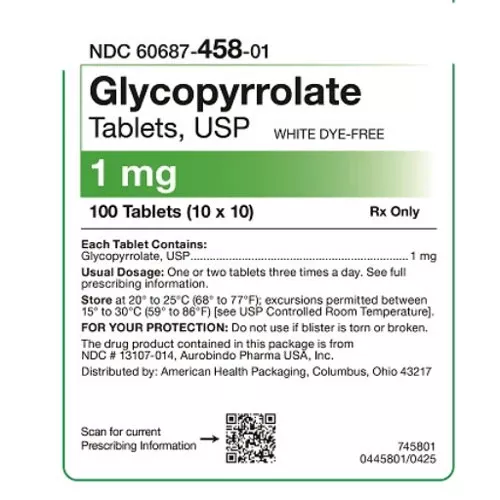Glycopyrrolate 1 mg Tablets, 10 Packs or 10 (100 Count) RX