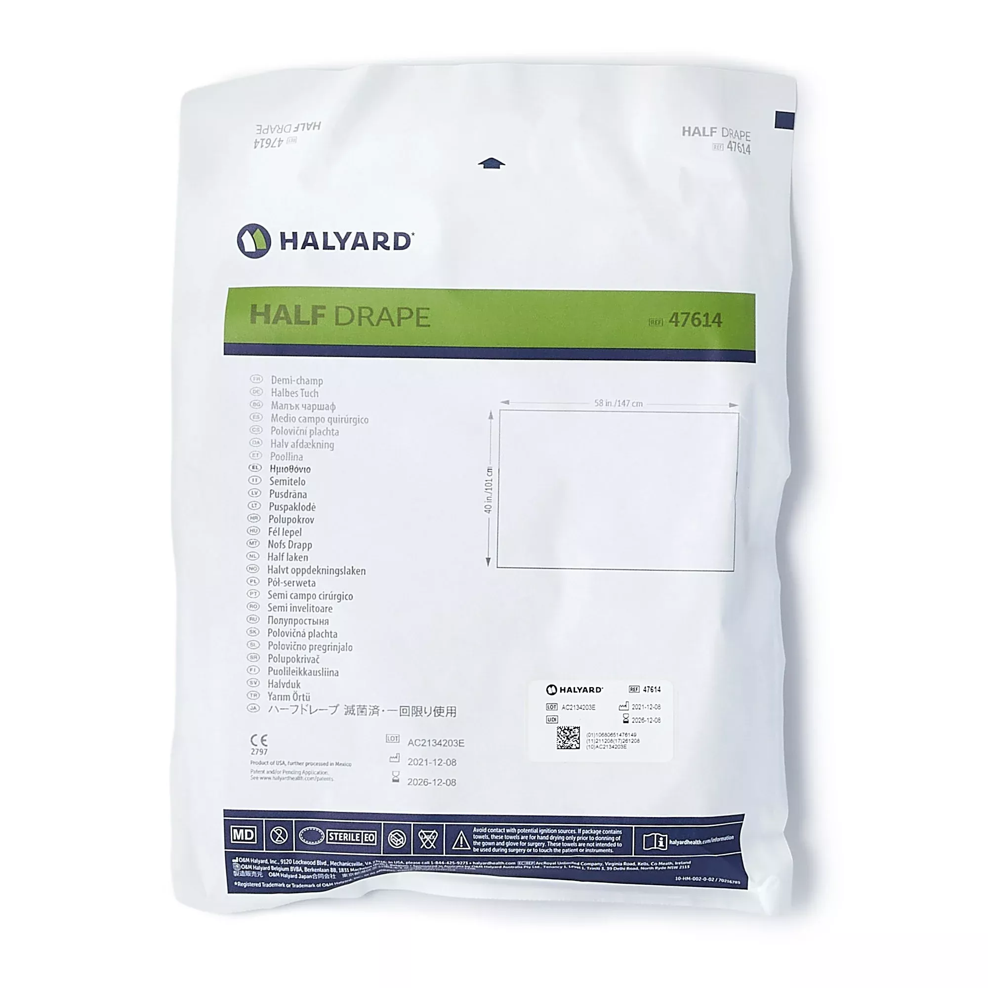 Halyard Sterile Half General Purpose Drape, 40 x 58 Inch, 1 Case of 60