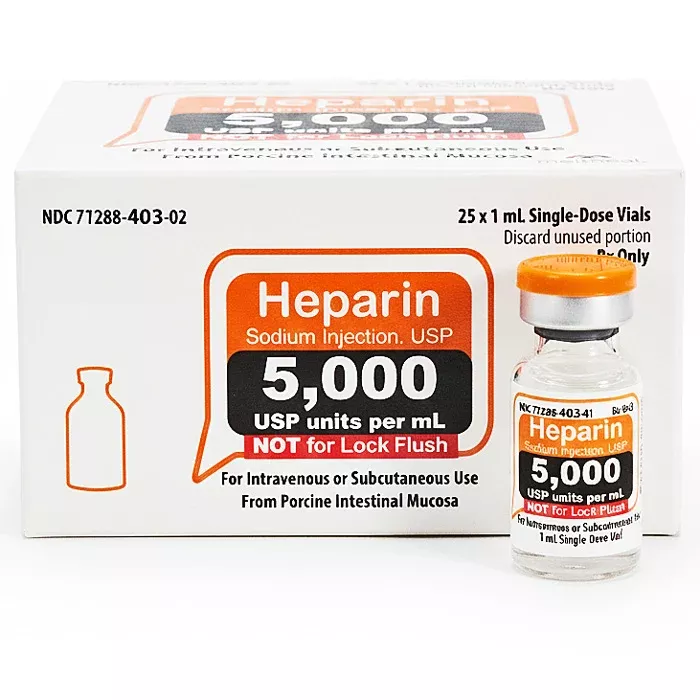 Heparin Sodium Injection 5000 Units Per 1 mL Single-Dose Vials 1 mL x 25/Pack (RX)
