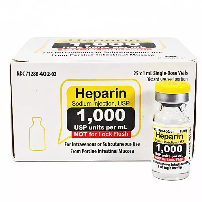 Heparin Sodium Injection USP 1000 Units Per 1 mL Single Dose Vials 1 mL x 25/Pack (RX)