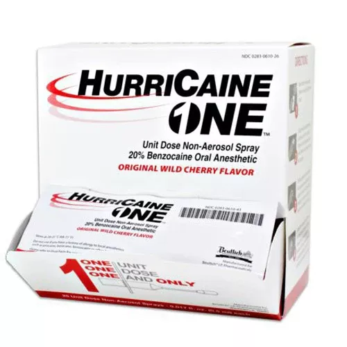 Hurricane One Oral Pain Relief Unit Dose Sprays 0.5 mL with 20% Benzocaine (25/Box)