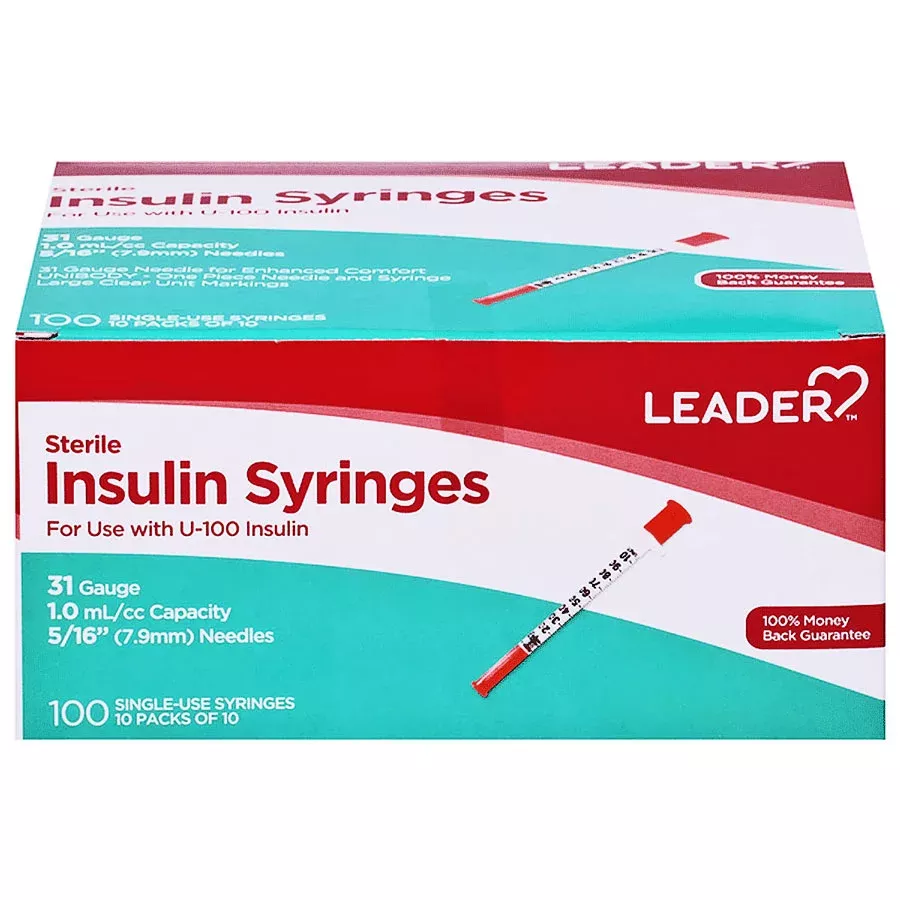 Insulin Syringes 31 gauge x 5/16", 0.5 mL by Leader 100/Box