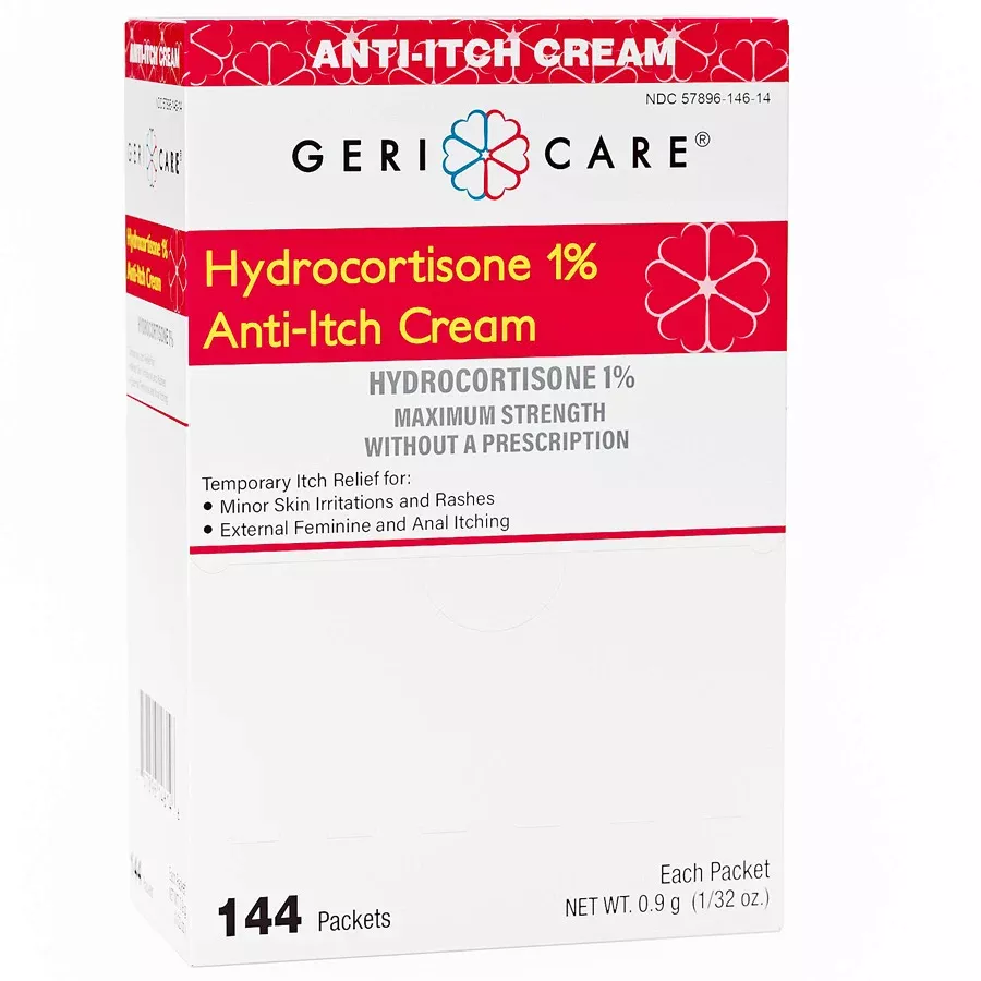 Itch Relief Cream Hydrocortisone 1% Maximum Strength, 144 Per Box Individual Packets