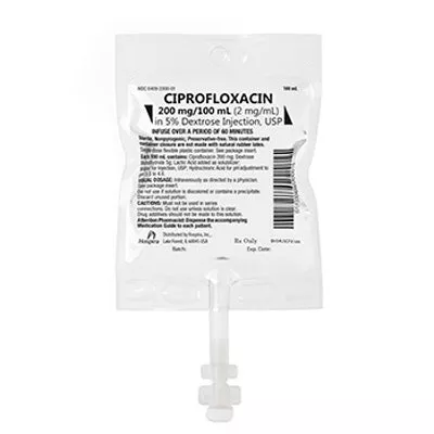 IV Bags, Ciprofloxacin in 5% Dextrose 200mg/100mL (2 mg/mL) Intravenous Solution 100 mL x 24/Case (RX)