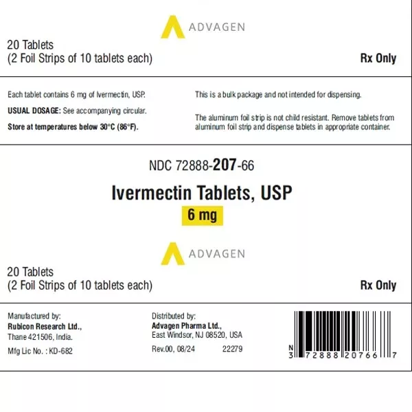 Ivermectin Tablets 6 mg For Parasitic Infection Relief 2 Foil Strips of 10, (20 Count)