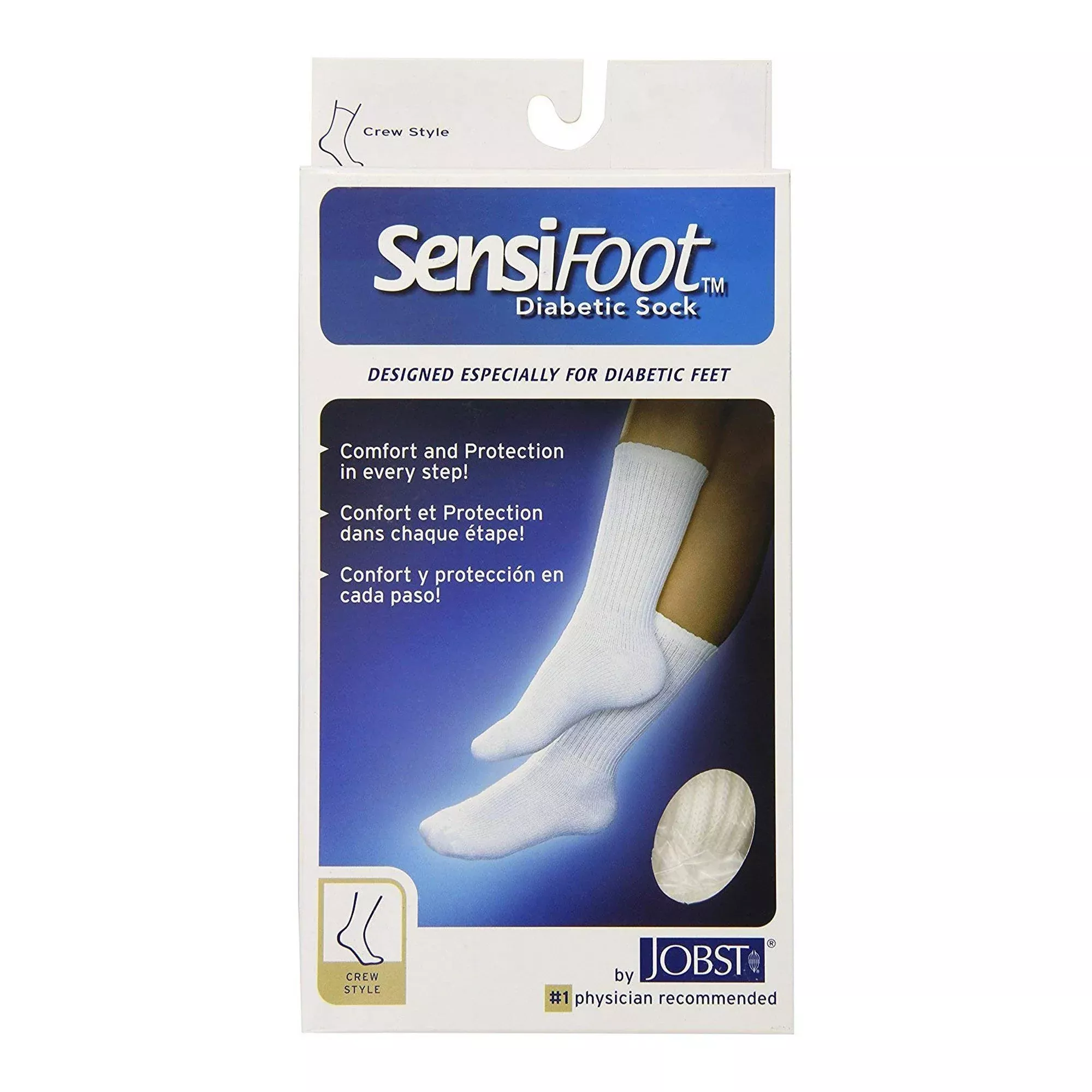 JOBST SensiFoot Contoured Diabetic Sock, Large, Crew, Closed Toe, 1 Pair