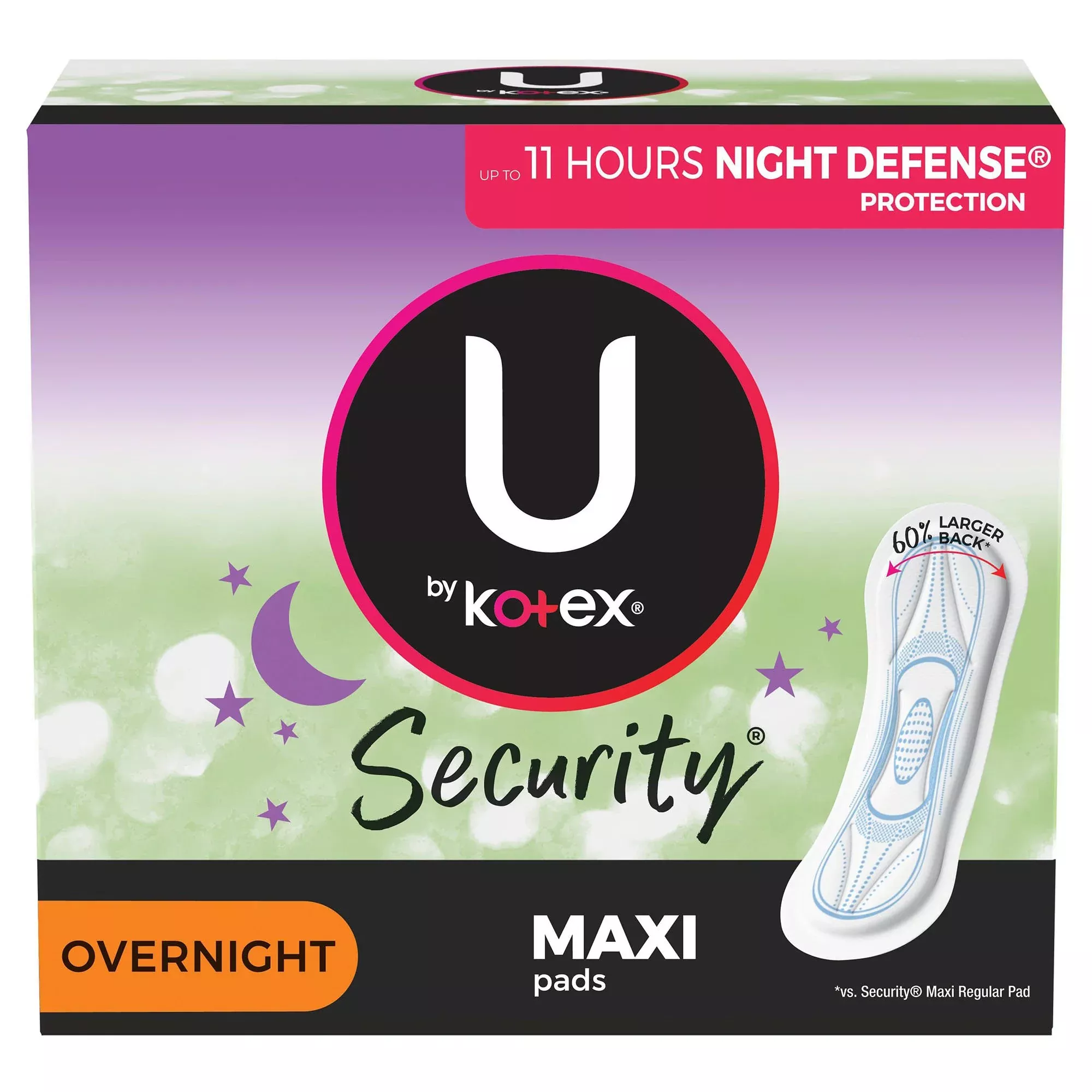 KC U by Kotex Maxi Overnight Pad, 1 Case of 8
