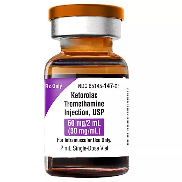 Ketorolac injection 60 mg/2mL (Toradol) Single Dose Vial 2 mL, 25/pk (Rx)