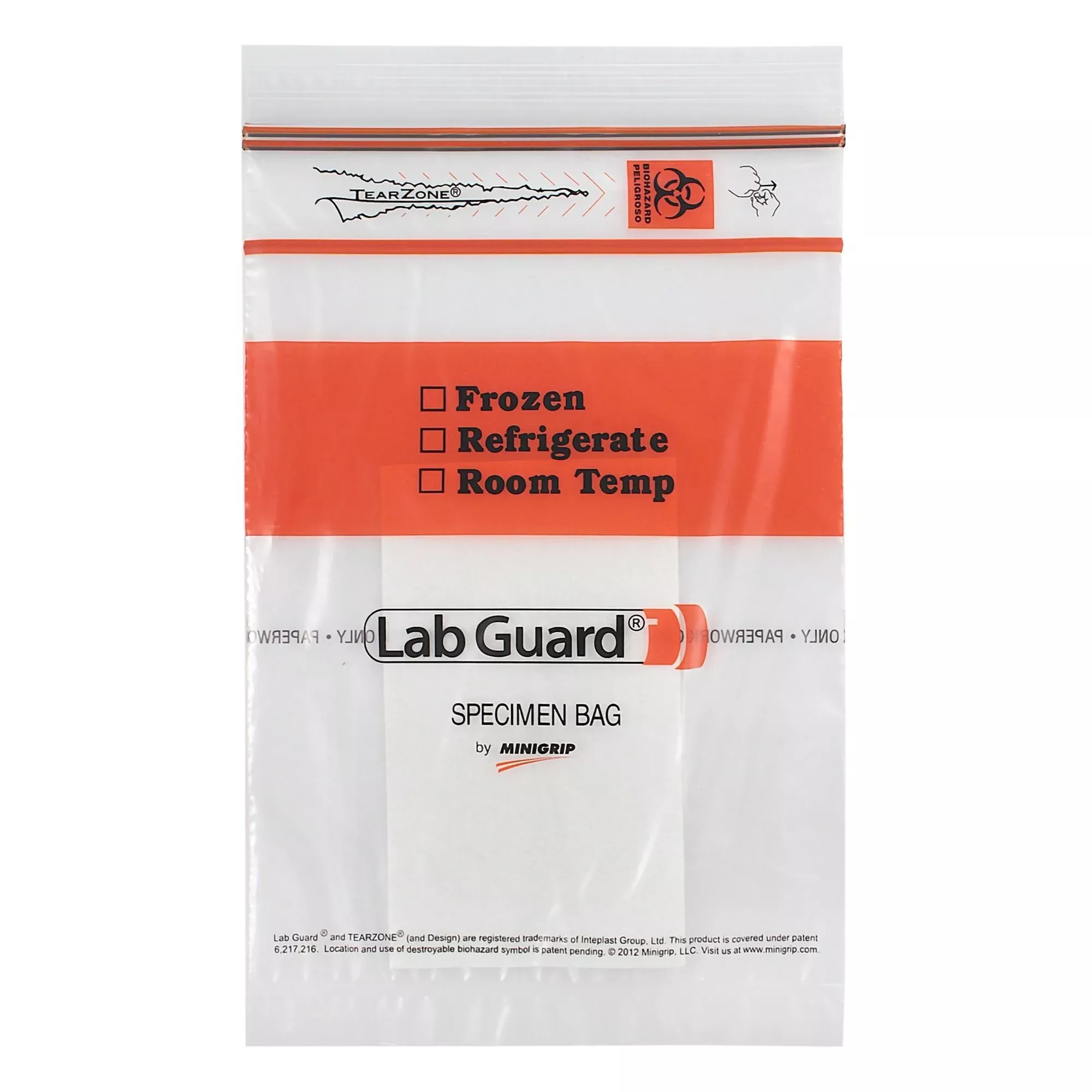 Lab Guard Double Zipper Specimen Transport Bag with Document Pouch and Absorbent Pad, 6 x 9 Inch, 1 Case of 1000