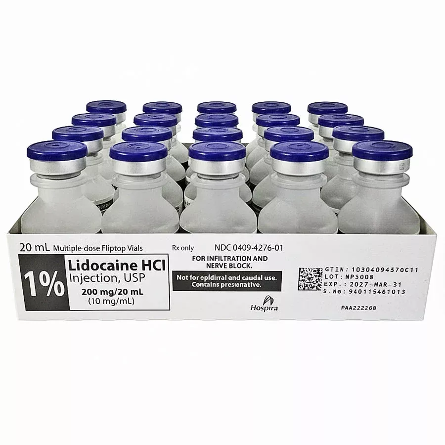 Lidocaine 1% Injection 20 mL Multiple-Dose Vials 25/Pack Hospira (Rx)
