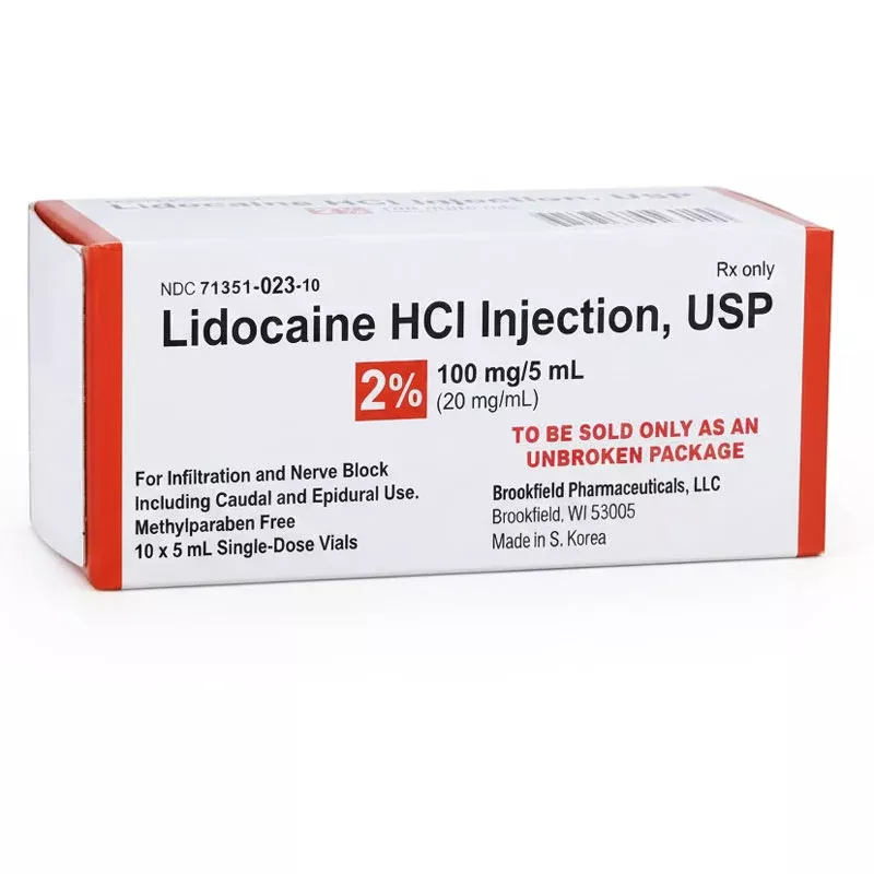 Lidocaine HCI Injection 2% Single-Dose Vials 5 mL x 10/Box (RX)
