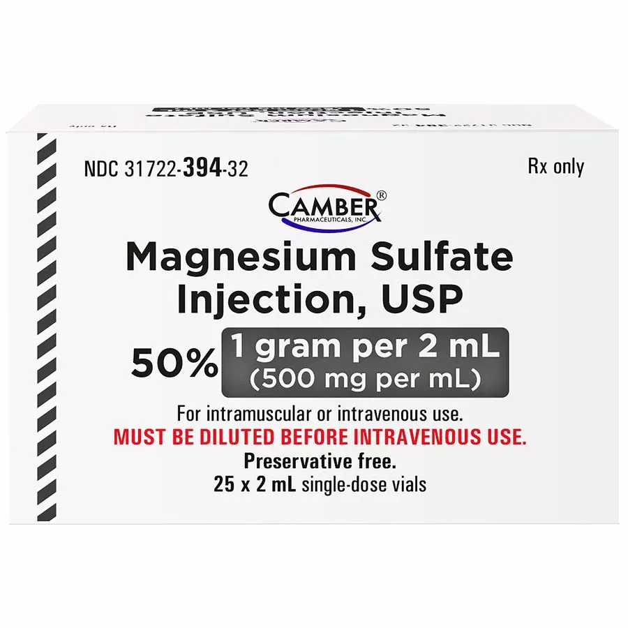 Magnesium Sulfate Injection 1 Gram (500 mg per vial) Single Dose, Preservative Free 2 mL x 25/Pack (RX)