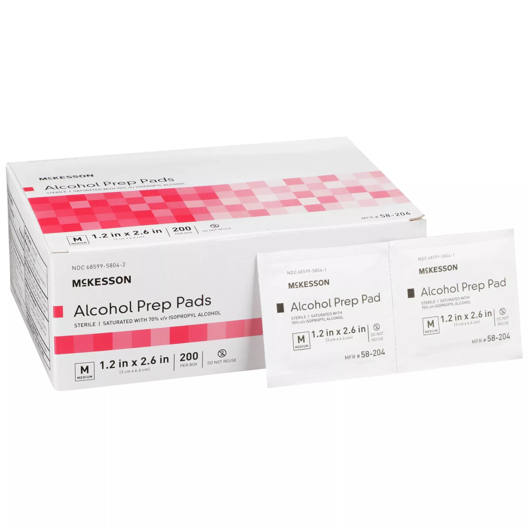 McKesson Alcohol Prep Pad, Isopropyl Alcohol, 70%, Medium, 1 Box of 200