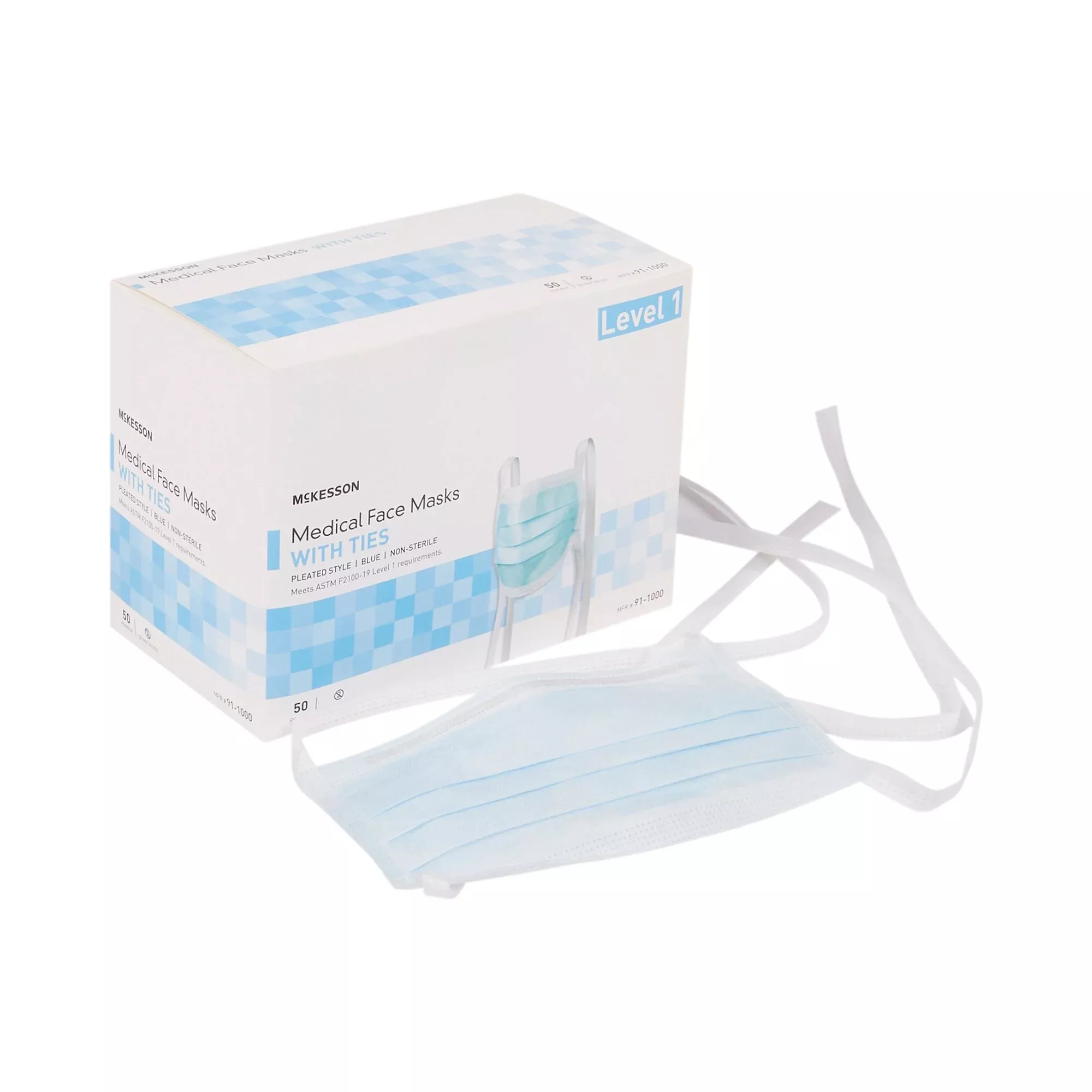 McKesson Classic Style Surgical Mask, Blue, 1 Box of 50