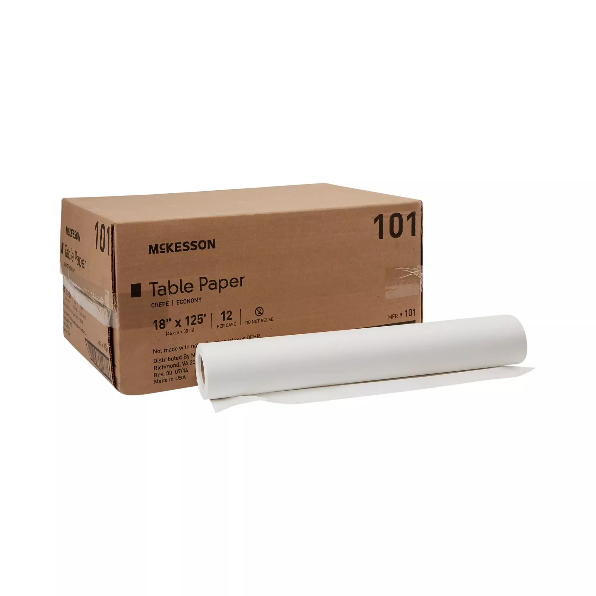 McKesson Crepe Table Paper, 18 Inch x 125 Foot, White, 1 Case of 12