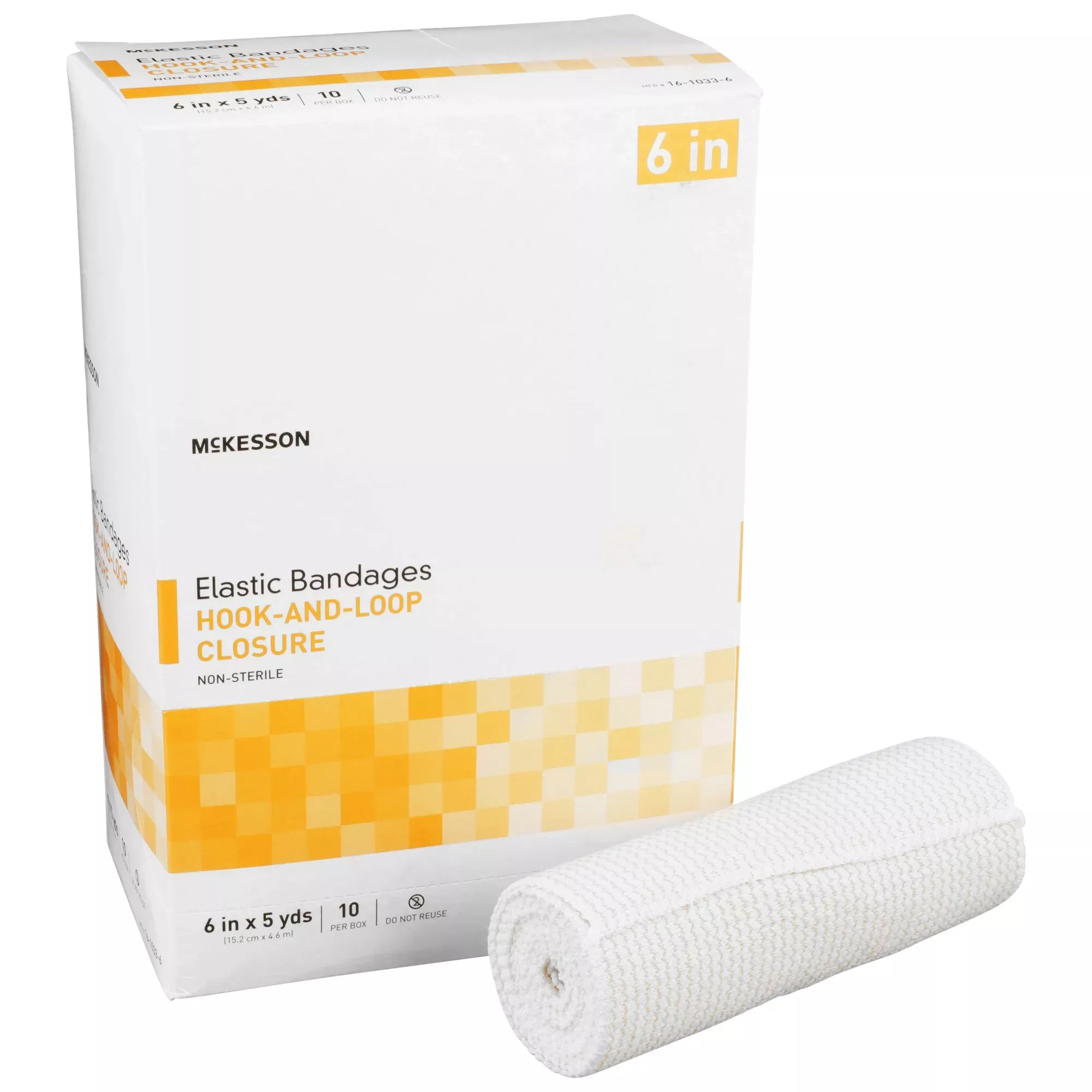 McKesson Hook and Loop Closure Elastic Bandage, 6 Inch x 5 Yard, 1 Box of 10