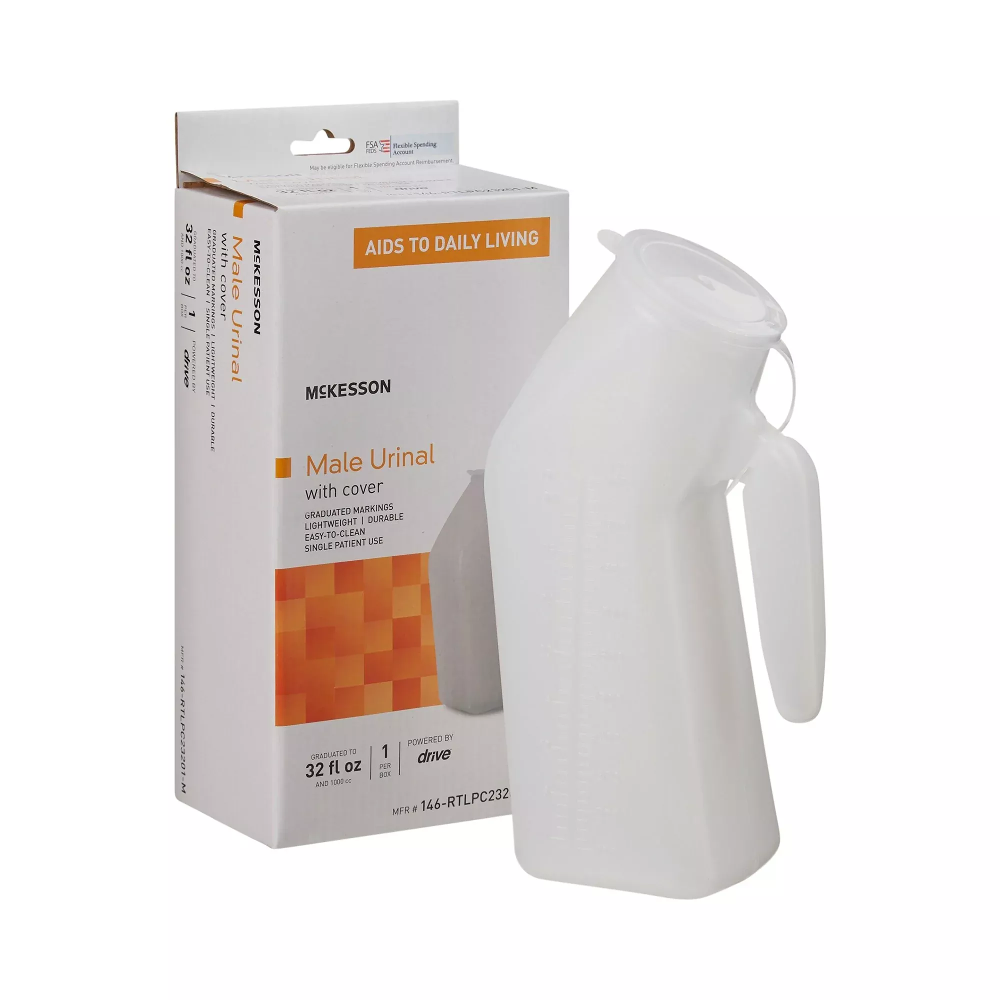 McKesson Male Urinal with Cover, 1 Case of 6
