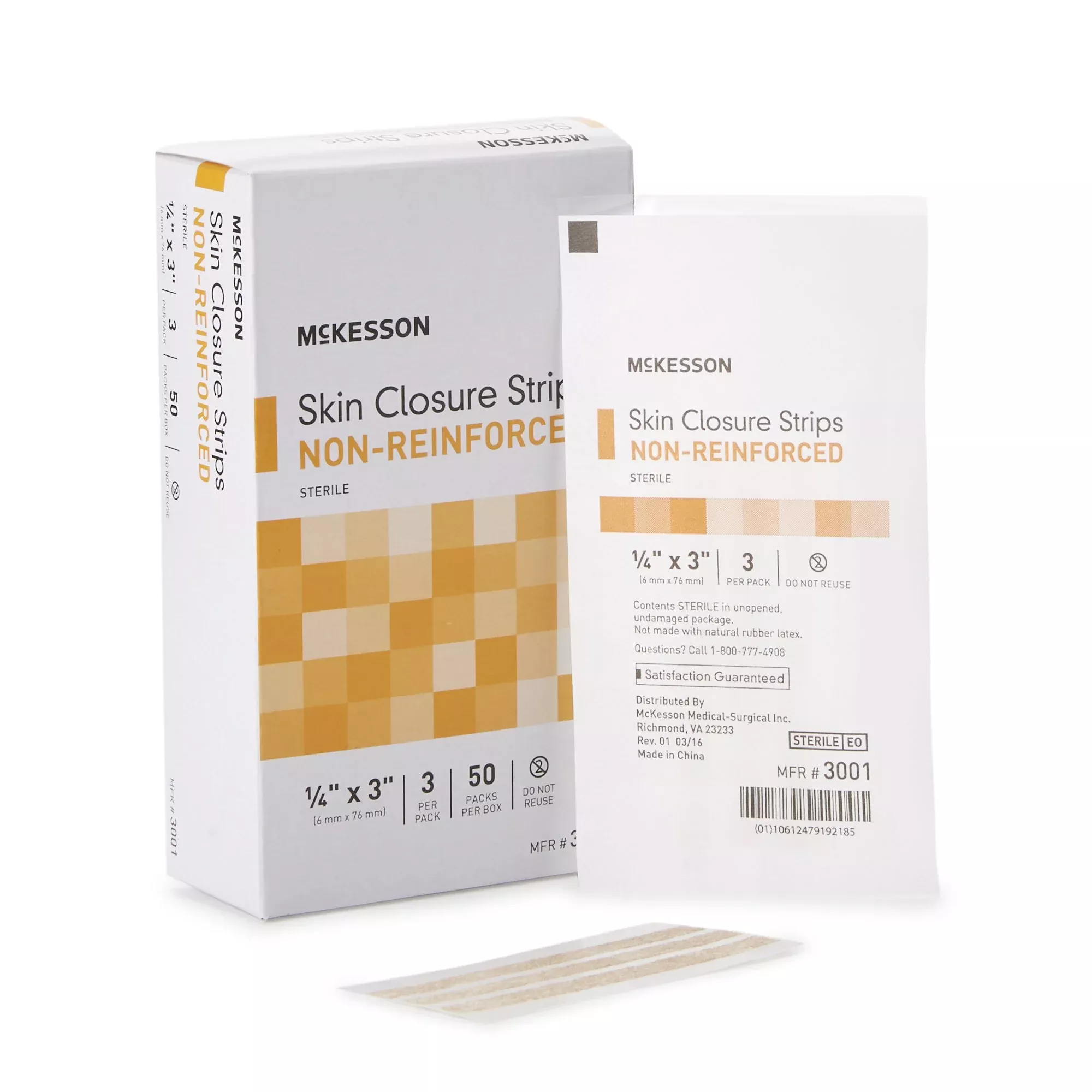 McKesson Non-Reinforced Skin Closure Strip, 1/4 x 3 Inch, 1 Box of 50