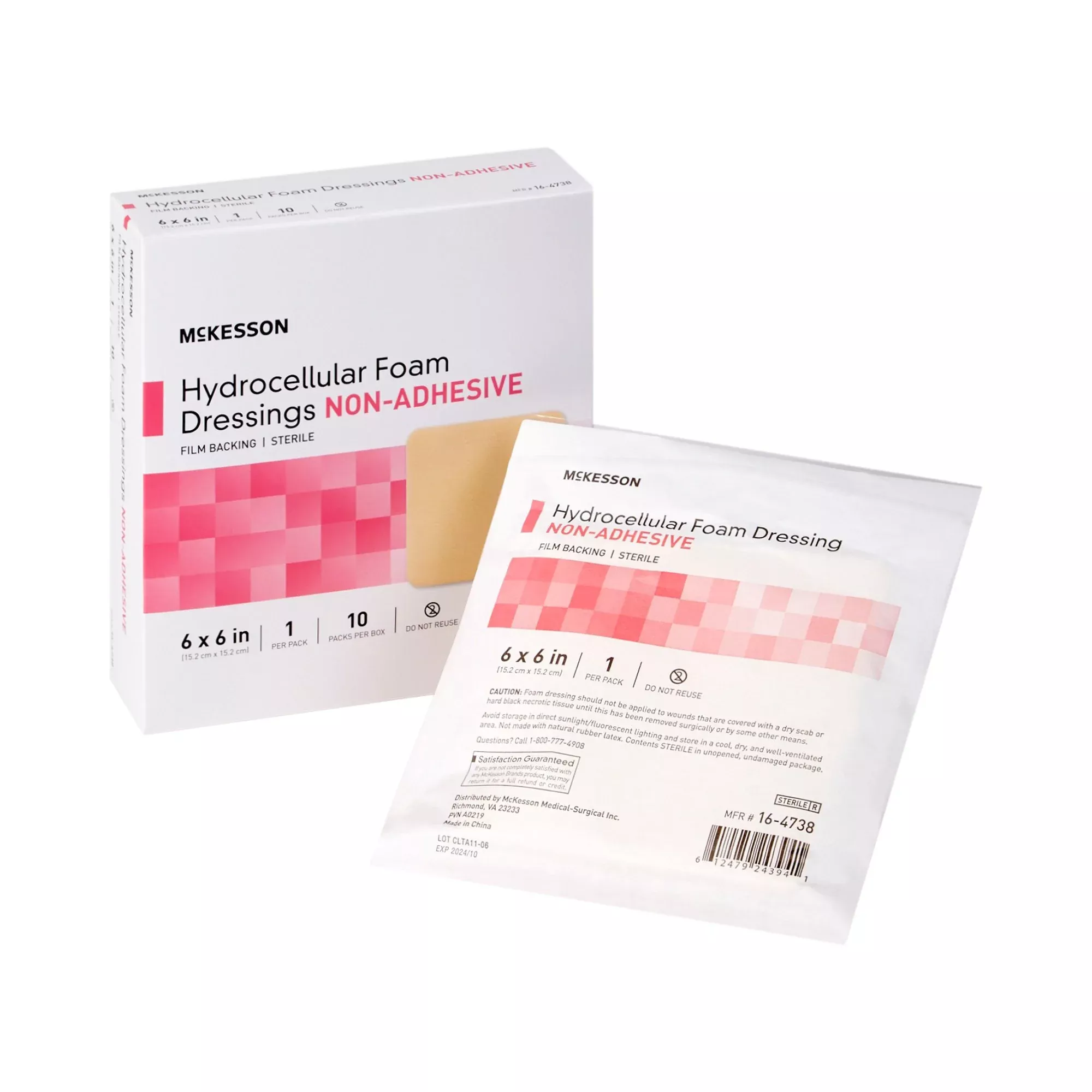 McKesson Nonadhesive without Border Foam Dressing, 6 x 6 Inch, 1 Box of 10
