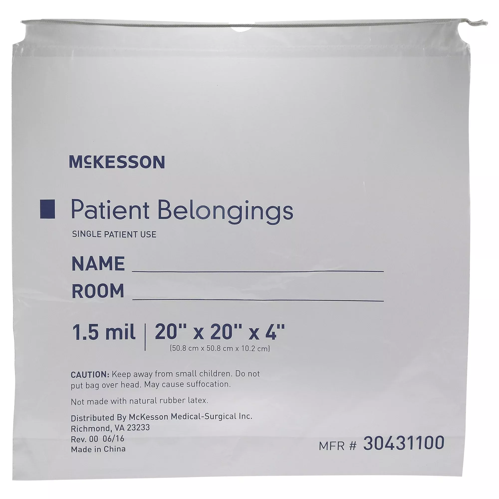 McKesson Patient Belongings Bag, Clear, 1 Case of 250