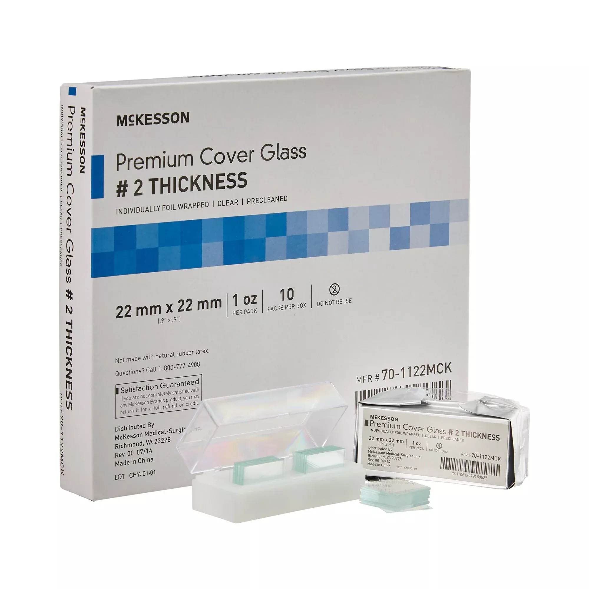 McKesson Premium No. 2 Thickness Cover Glass, 22 x 22 mm, 1 Box of 10