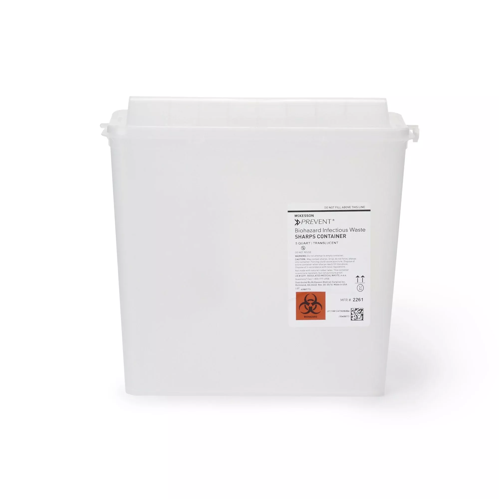 McKesson Prevent Sharps Container, 1-1/4 Gallon, 10-3/4 x 10-1/2 x 4-3/4 Inch, 1 Case of 20