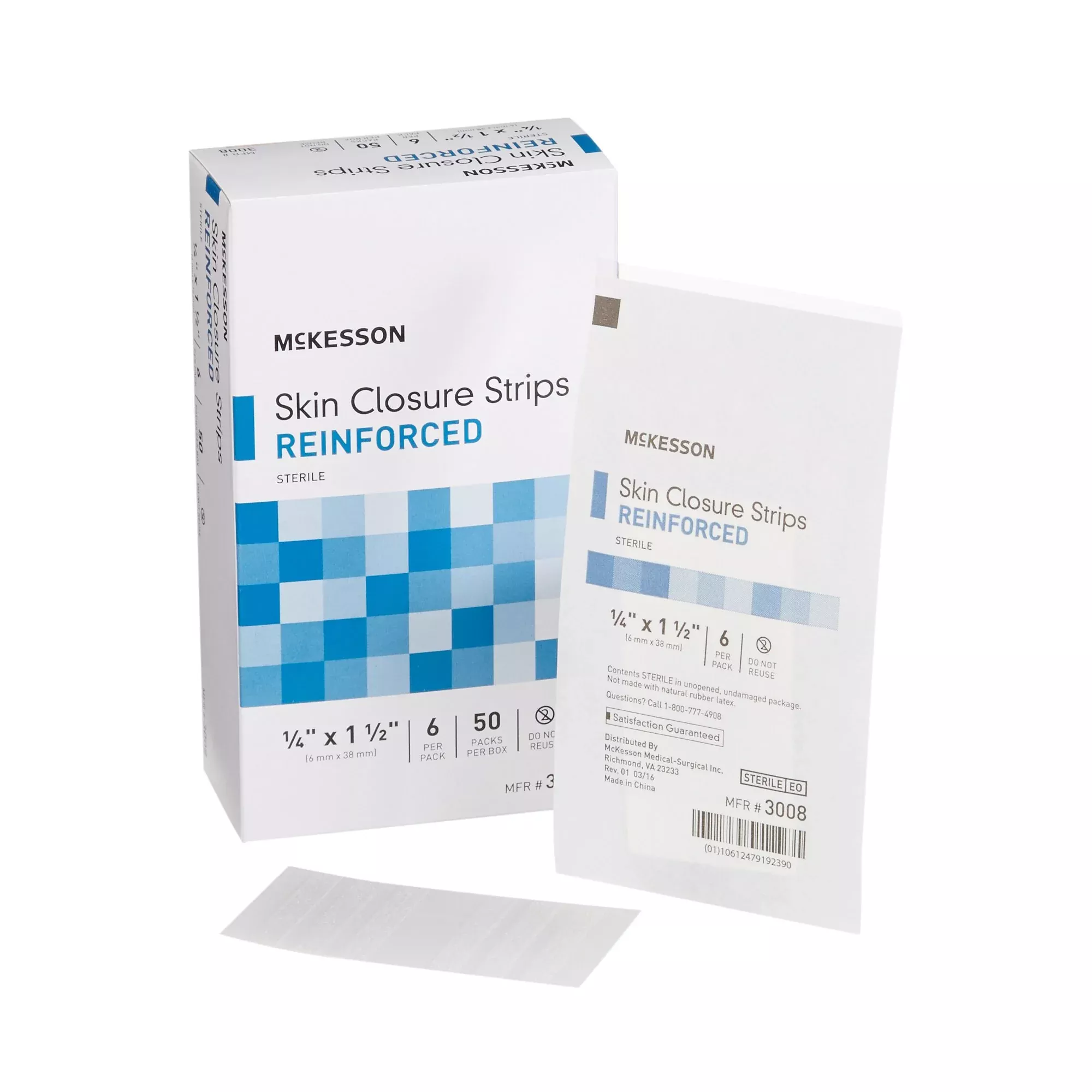 McKesson Skin Closure Reinforced Strip, ¼ X 1½ Inch, 1 Box of 50