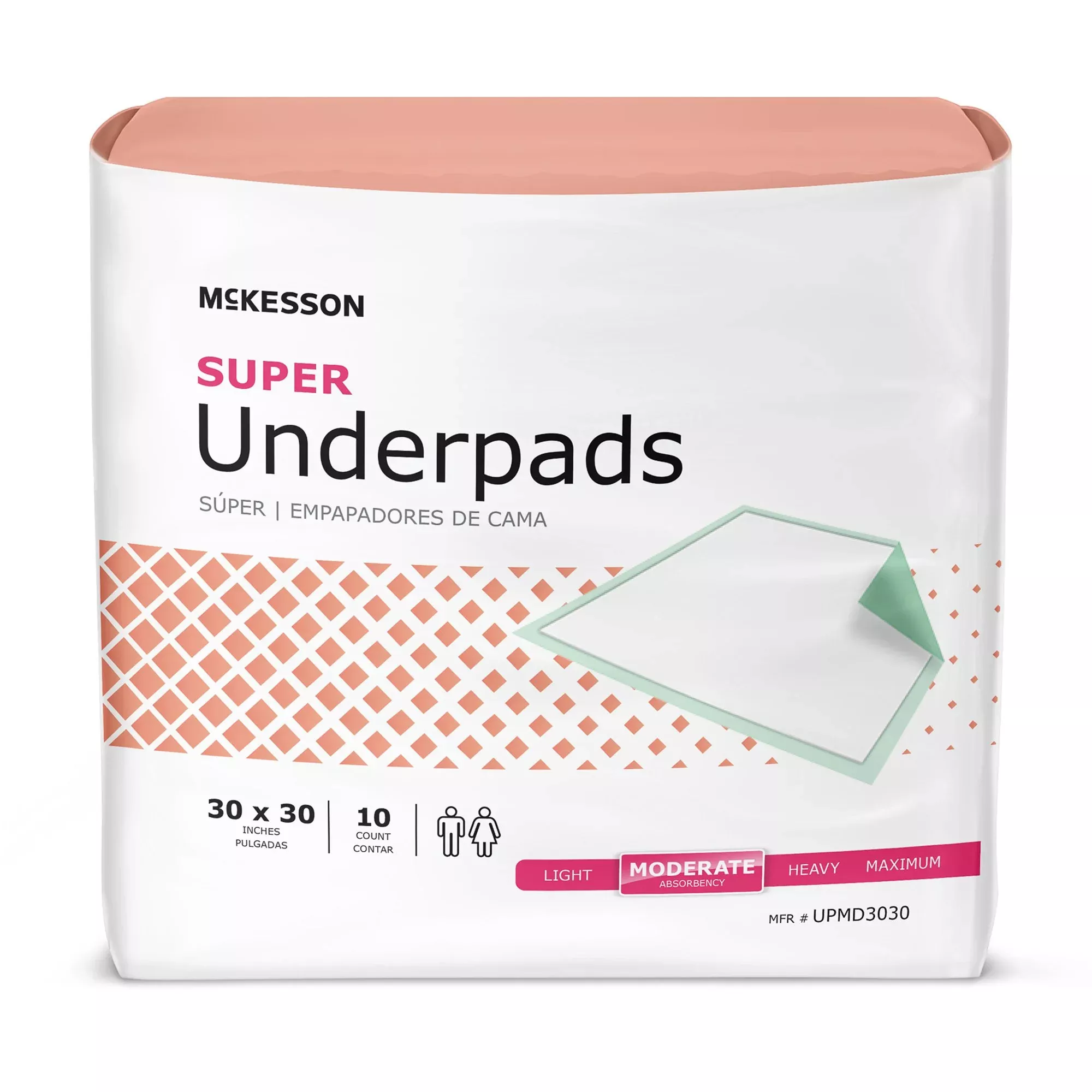 McKesson Super Moderate Absorbency Underpad, 30 x 30 Inch, 1 Bag of 10
