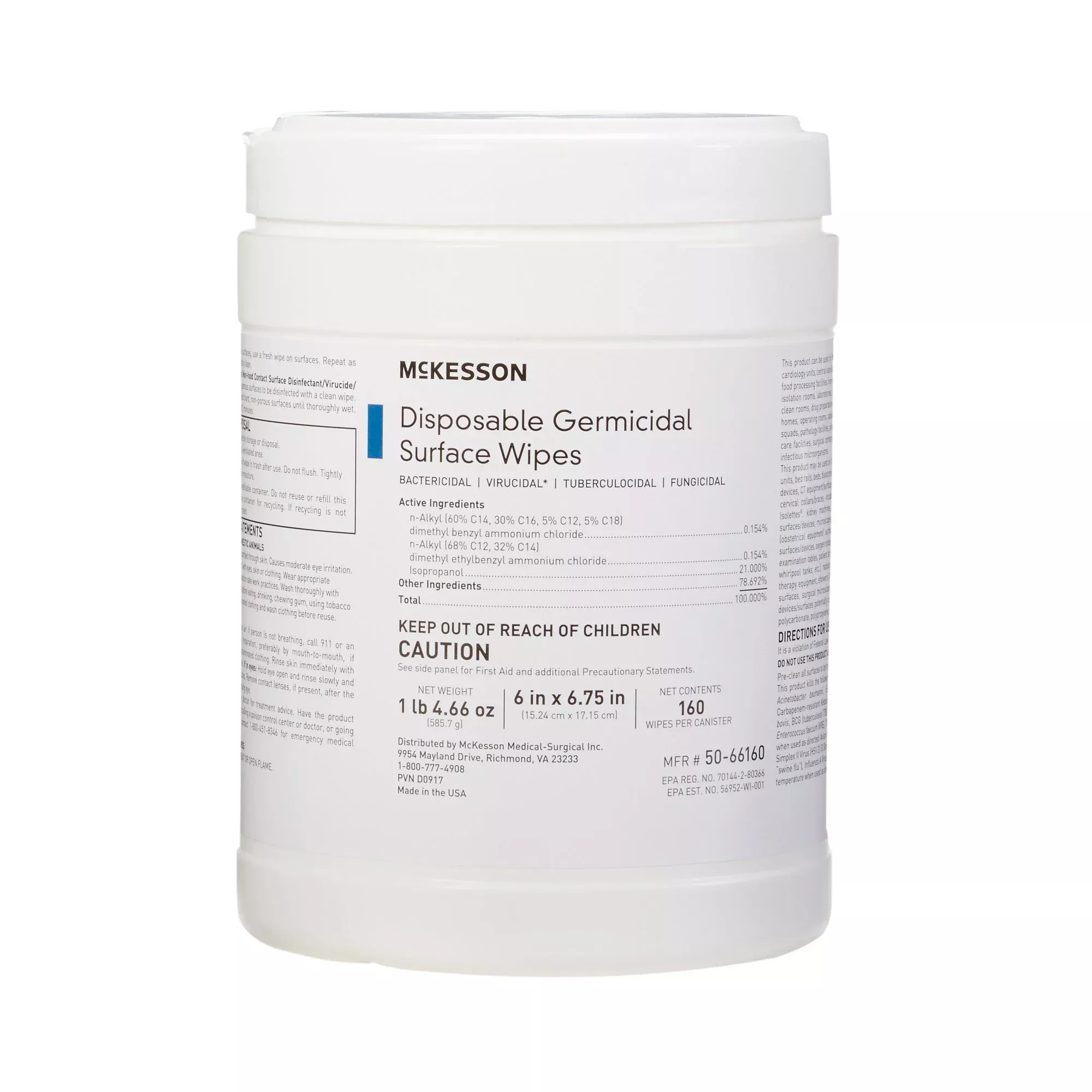 McKesson Surface Disinfectant Wipes, Large Canister, 1 Box