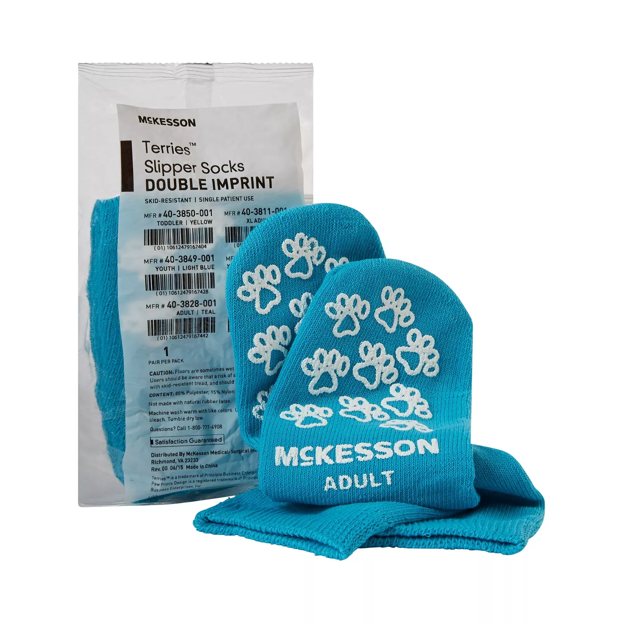 McKesson Terries™ Adult Slipper Socks, Teal, 1 Case of 48