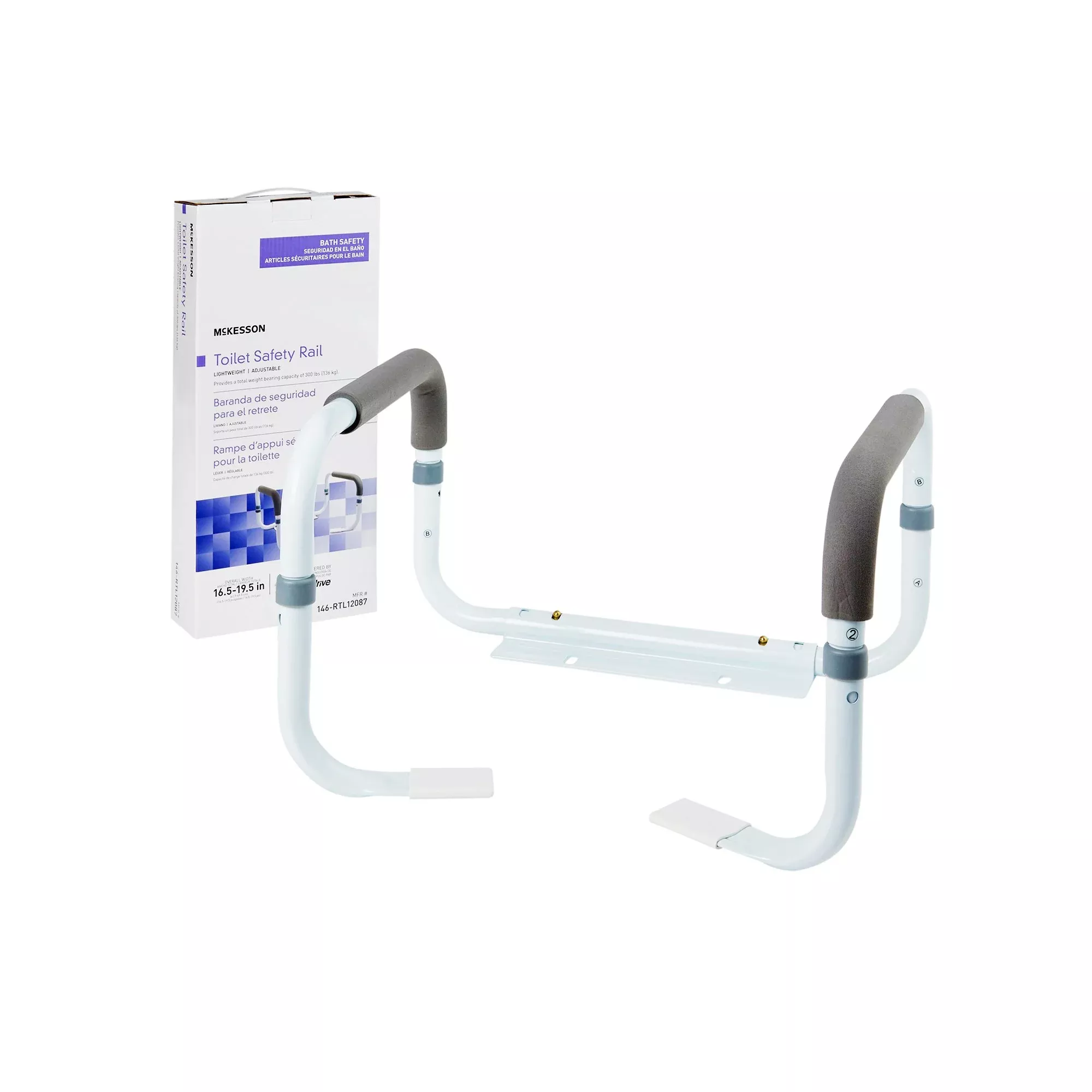 McKesson Toilet Safety Rail, White Steel, Width-Adjustable, 1 Case of 2