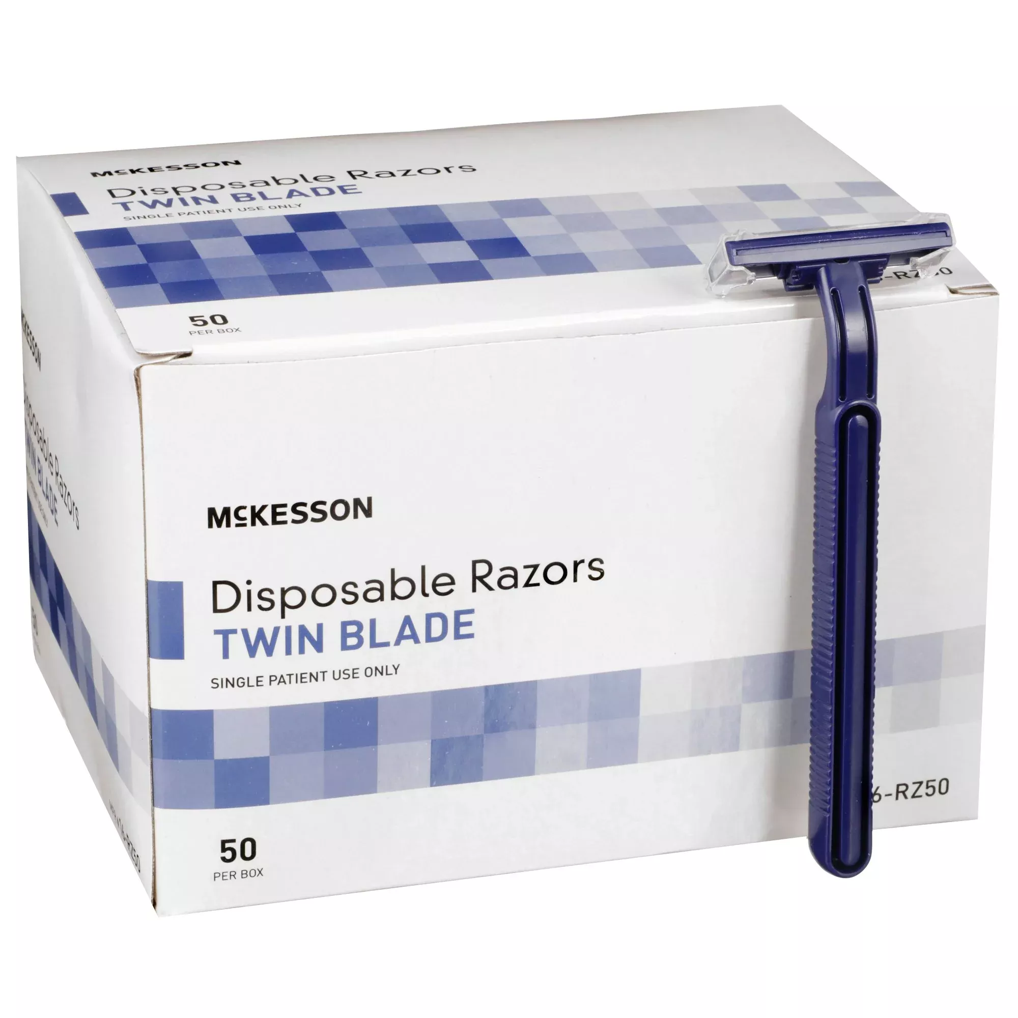 McKesson Twin-Blade Disposable Razor, Blue, 1 Box of 50