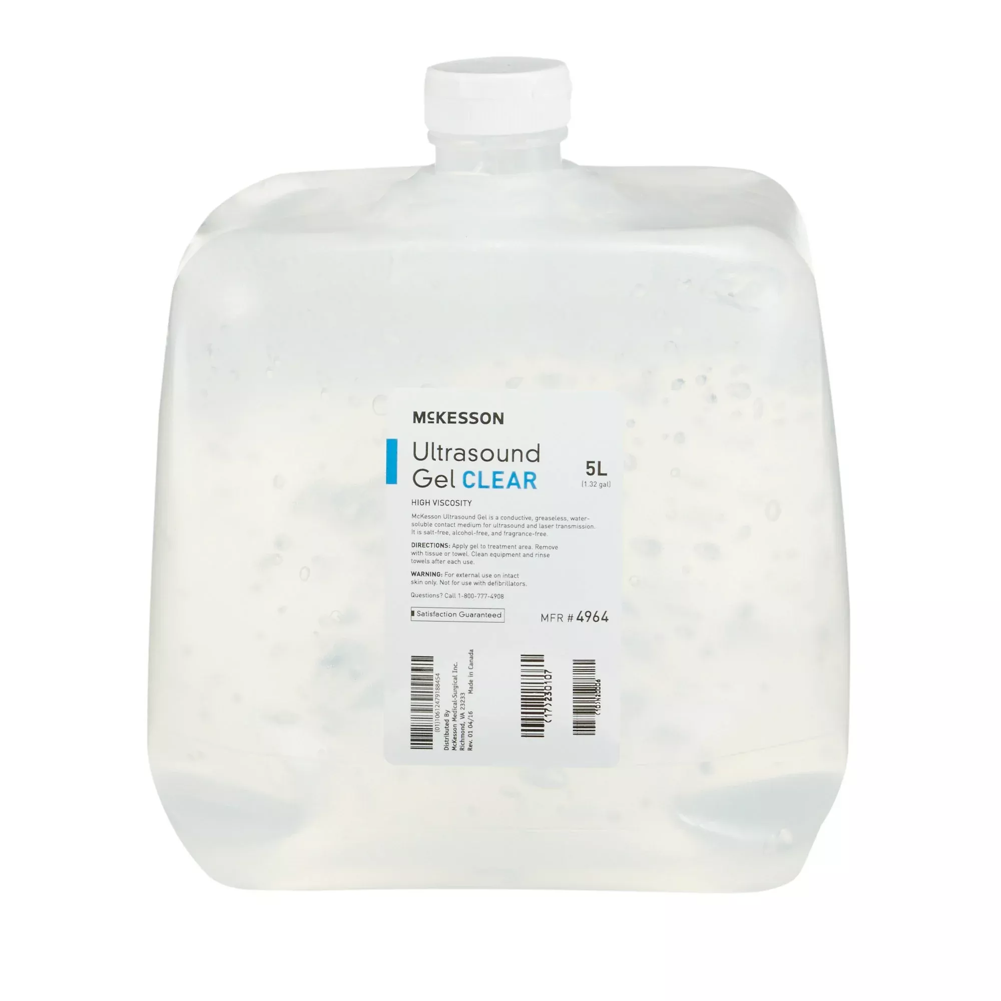 McKesson Ultrasound Gel, Clear, 5 Liters, Cubitainer, Ultrasound and Laser Transmission, 1 Case of 4