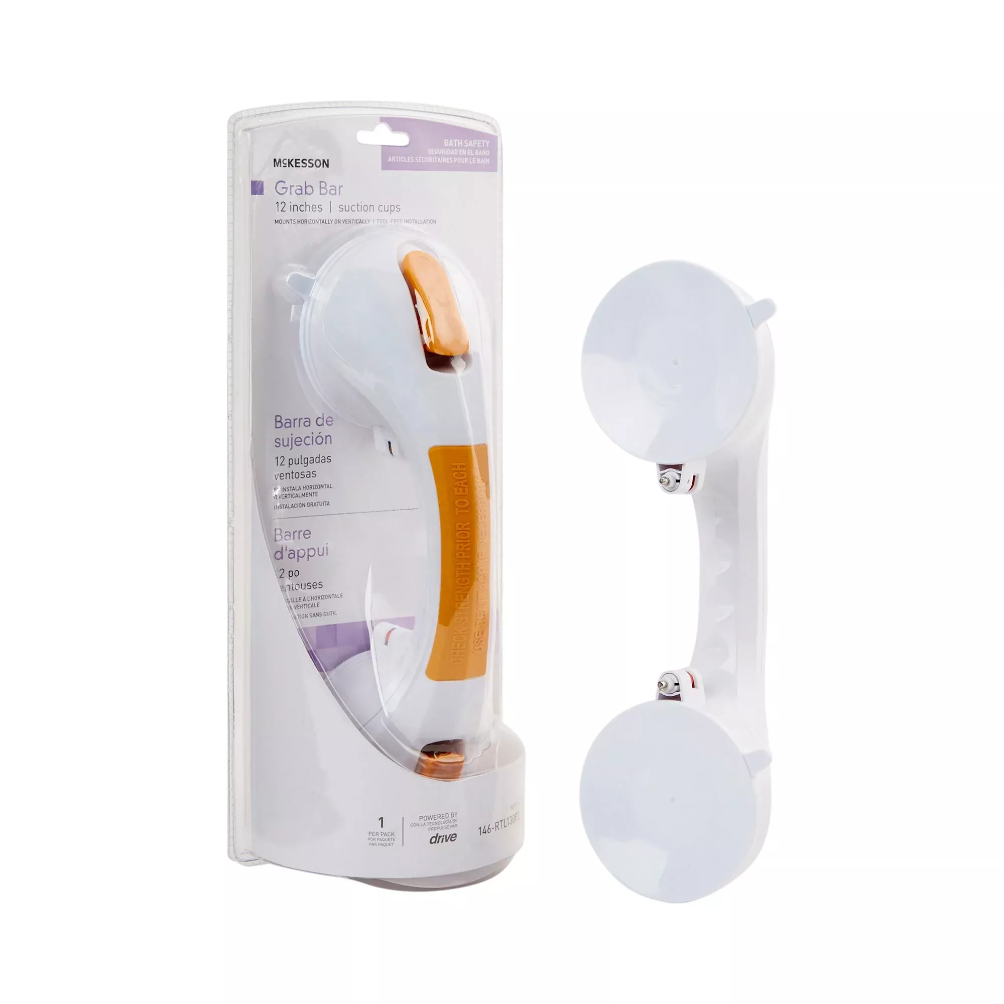 McKesson White / Yellow Plastic Suction-Cup Grab Bar, 1 Case of 3