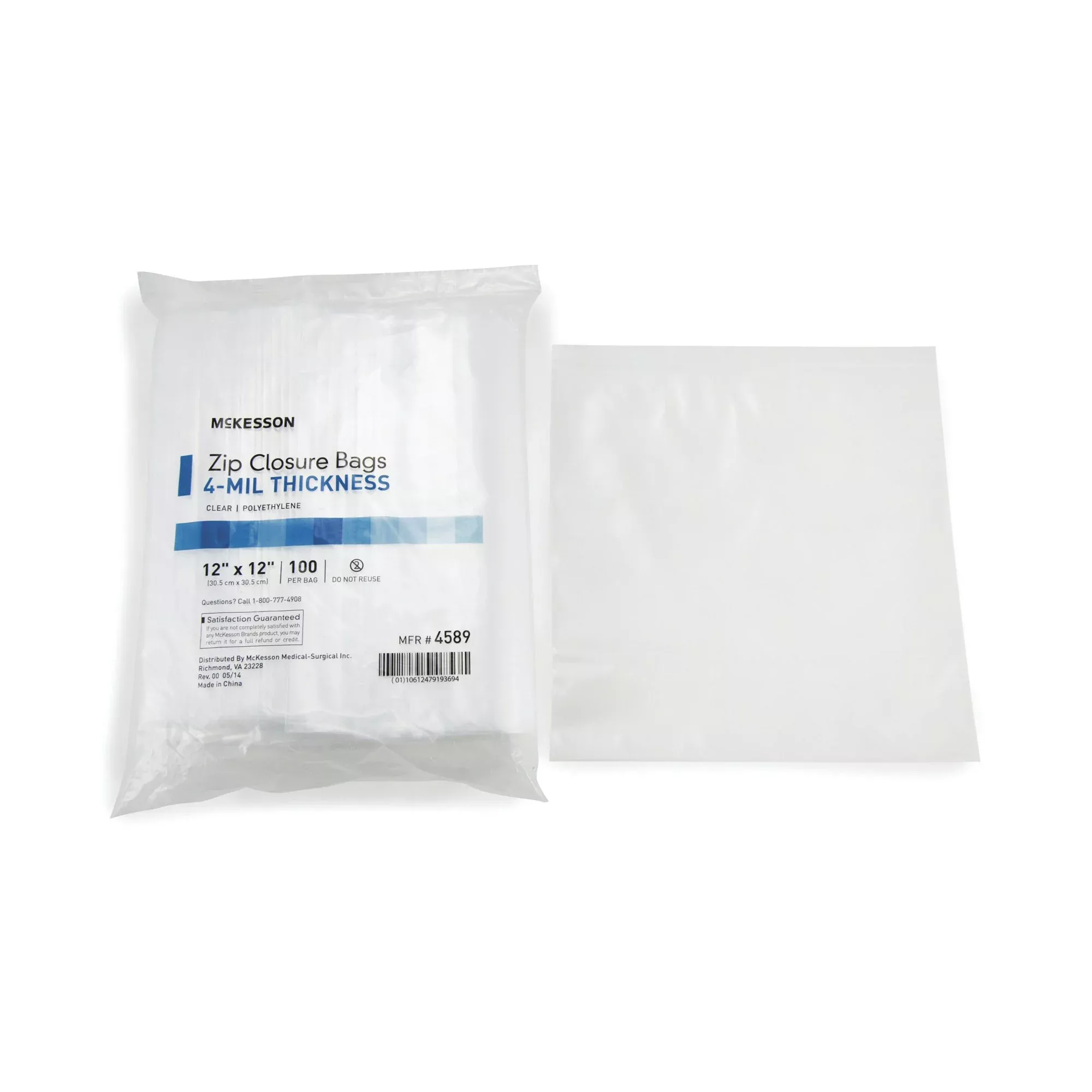 McKesson Zip Closure Bag, 12 x 12 in., 1 Box