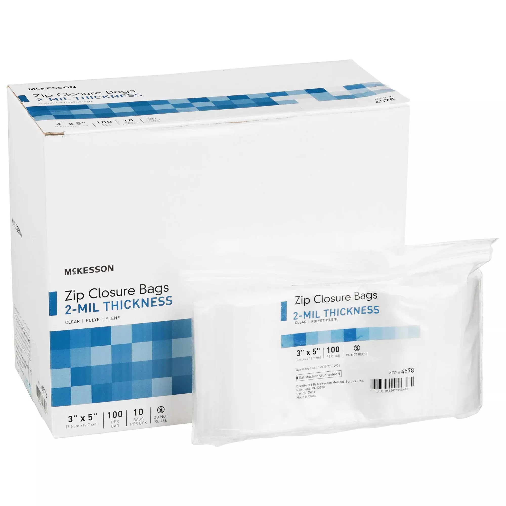 McKesson Zip Closure Bag, 3 x 5 in., 1 Box of 10