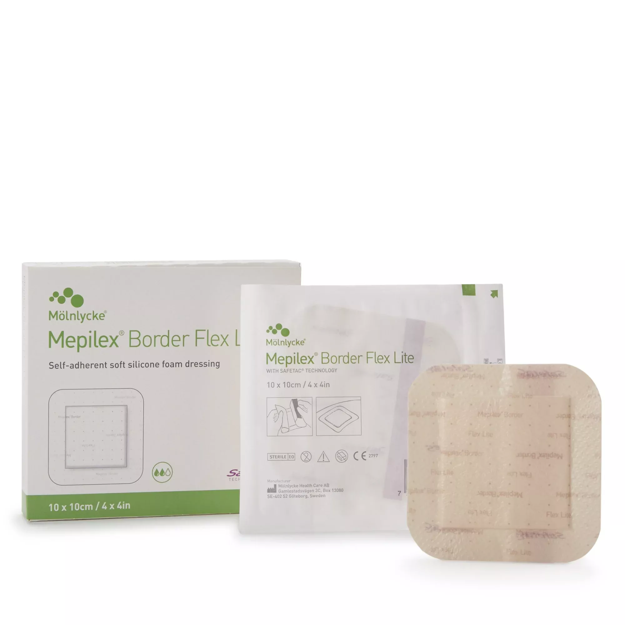 Mepilex Border Flex Lite Silicone Foam Dressing, 4 x 4 Inch, 1 Case of 50