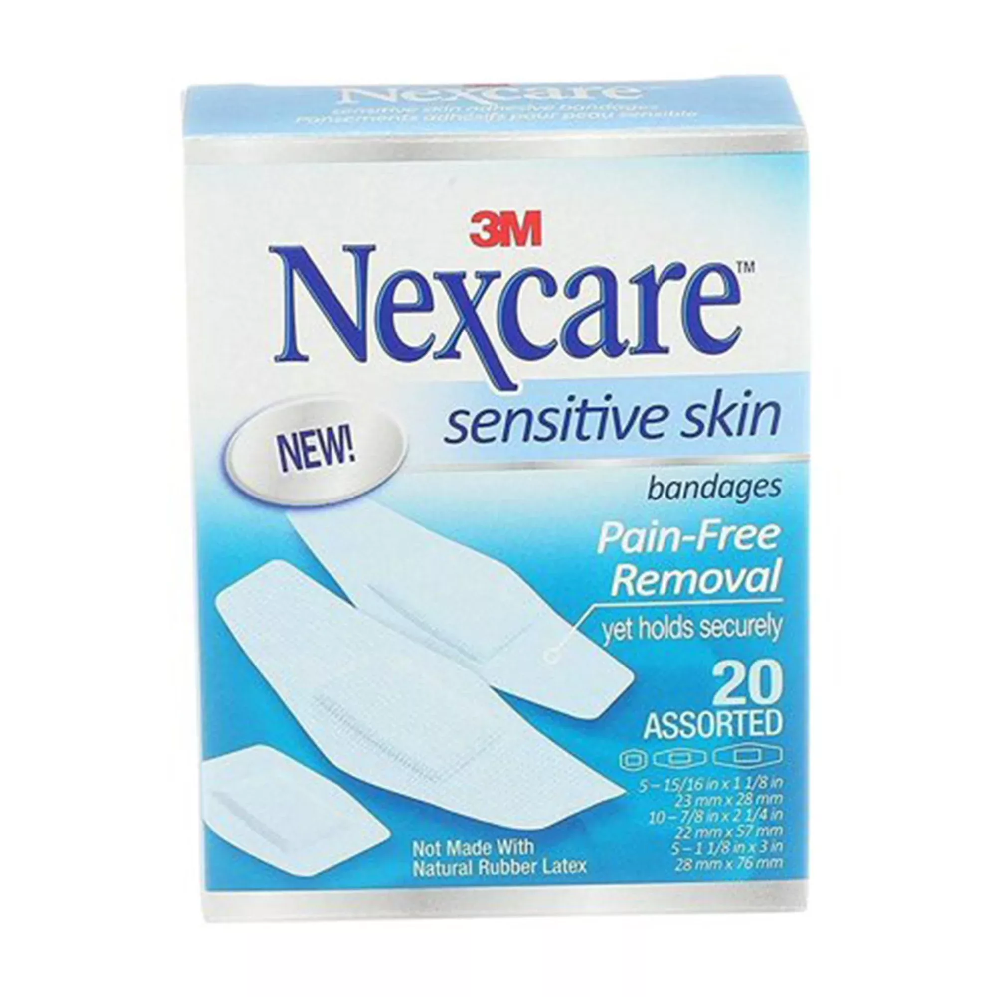 Nexcare™ Sensitive Skin White Adhesive Strip, Assorted Sizes, 1 Pack of 20