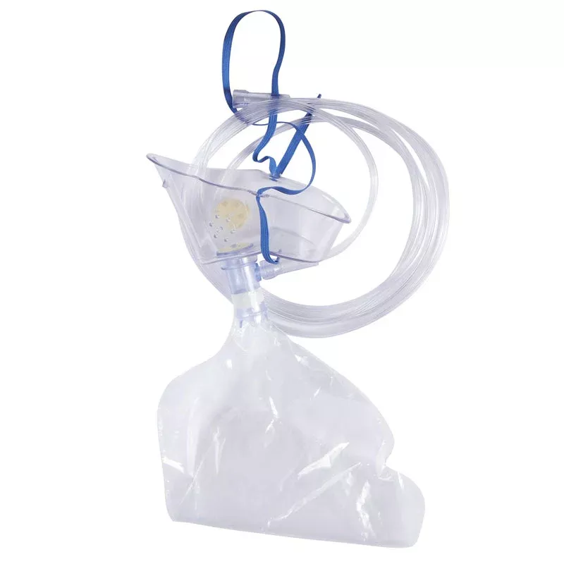 NonRebreather Oxygen Mask, Elongated Style, Adult Size with Adjustable Head Strap, Nose Clip