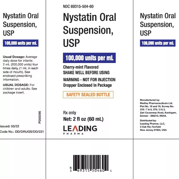 Nystatin Oral Suspension Liquid 100,000 Units Per mL by Leading Pharma 60 mL (RX)