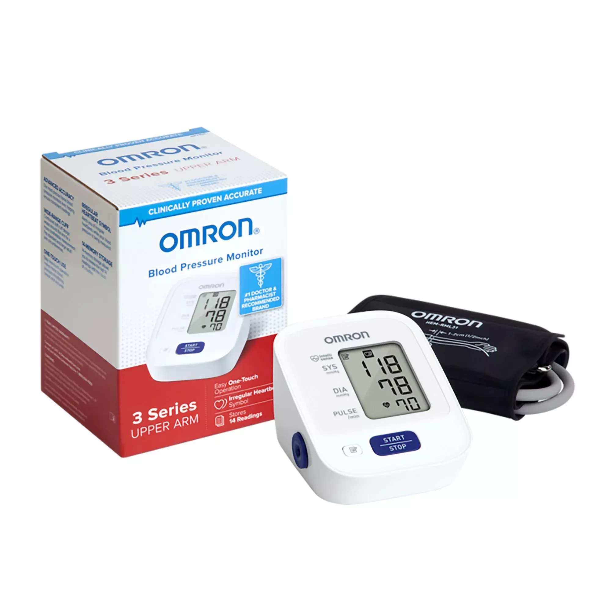 Omron 3 Series Digital Blood Pressure Monitoring Unit 1 Tube, Pocket Size, Handheld, Adult Large Cuff, 1 Each