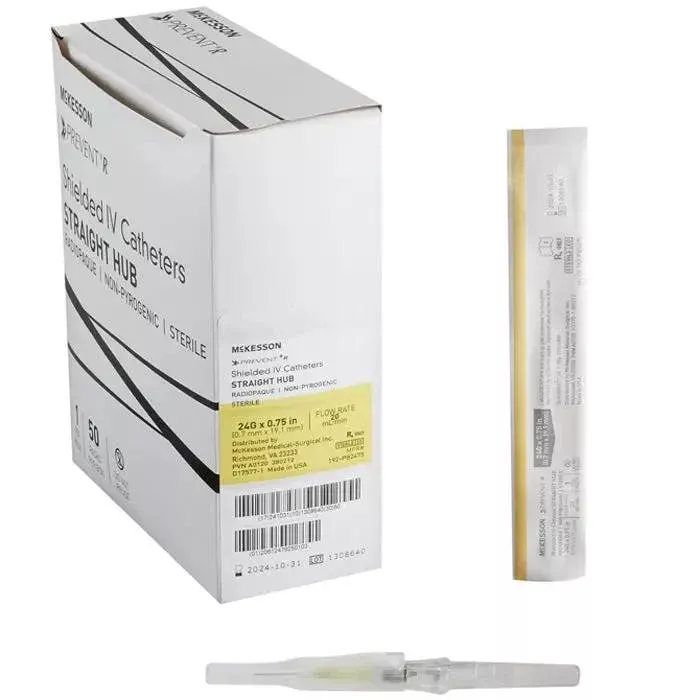 Peripheral IV Catheter 24 Gauge x 3/4" Prevent with Button Retracting Safety Needle 50/Box